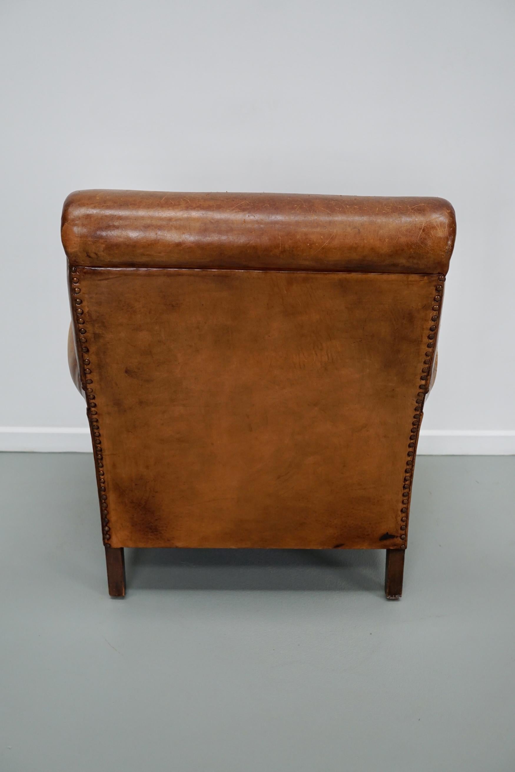 Vintage Dutch Cognac Colored Leather Club Chair In Good Condition For Sale In Nijmegen, NL
