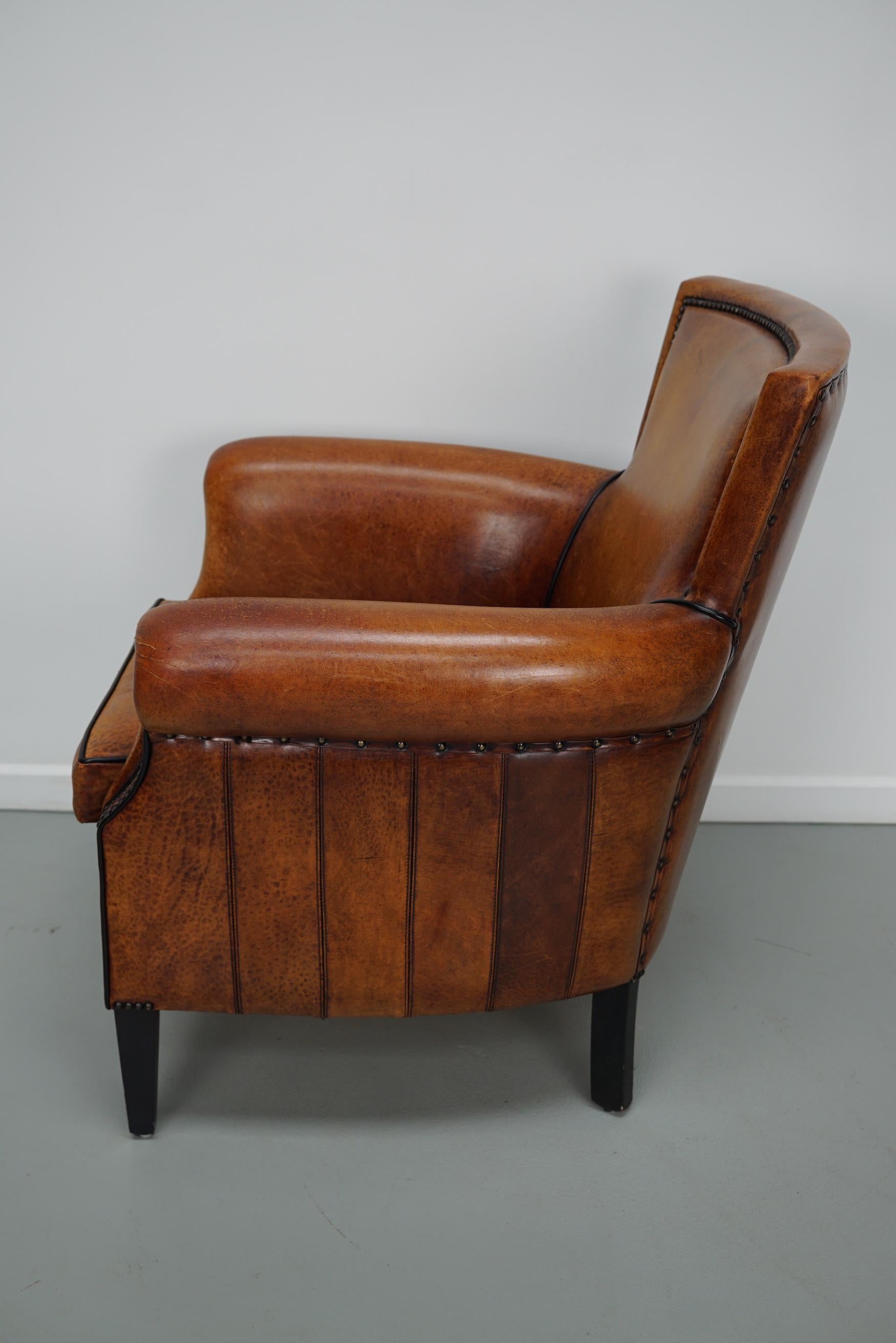 Late 20th Century Vintage Dutch Cognac Colored Leather Club Chair For Sale