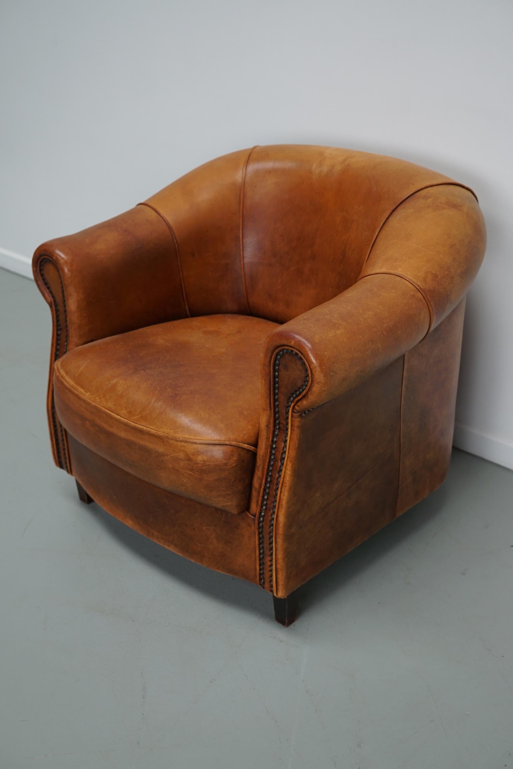 Vintage Dutch Cognac Colored Leather Club Chair In Good Condition For Sale In Nijmegen, NL