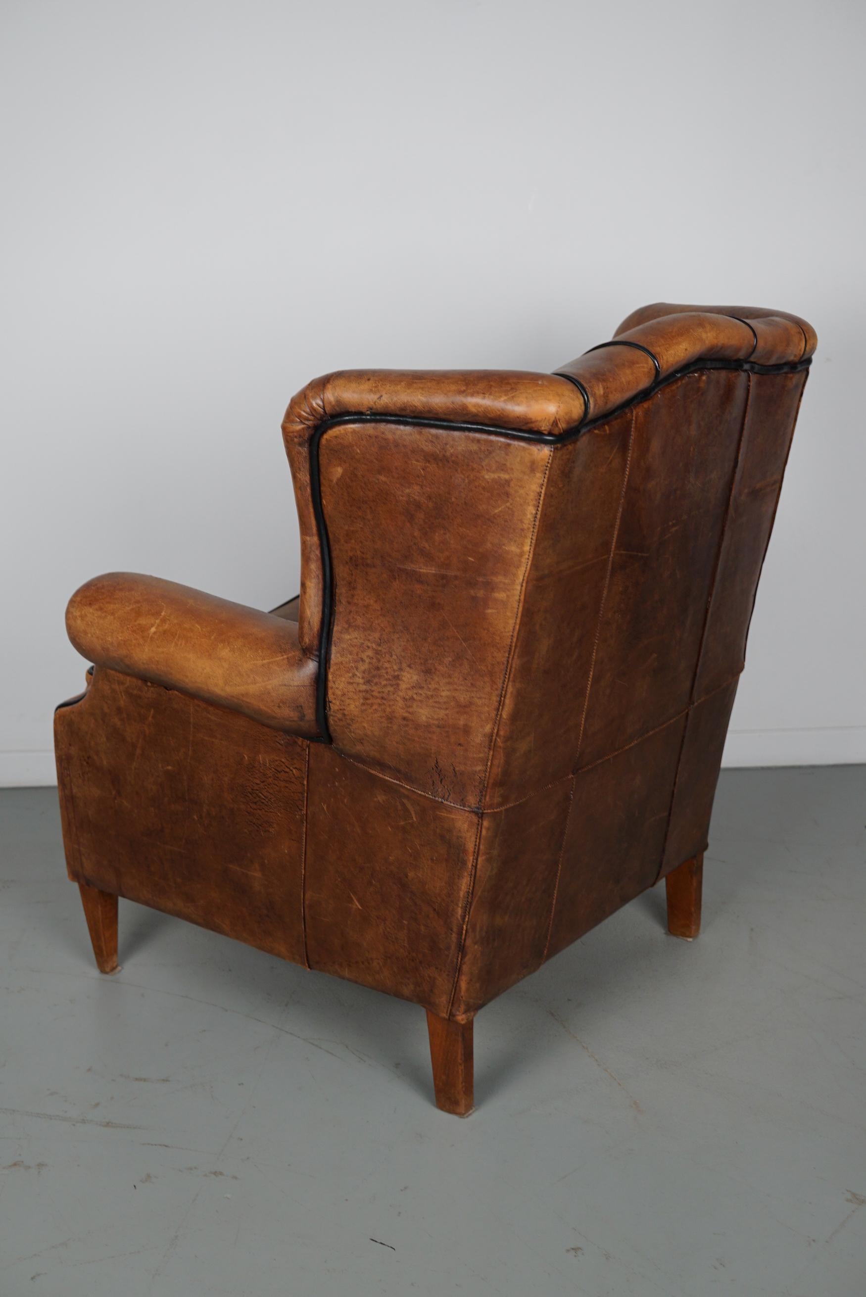 Vintage Dutch Cognac Colored Leather Club Chair In Good Condition For Sale In Nijmegen, NL