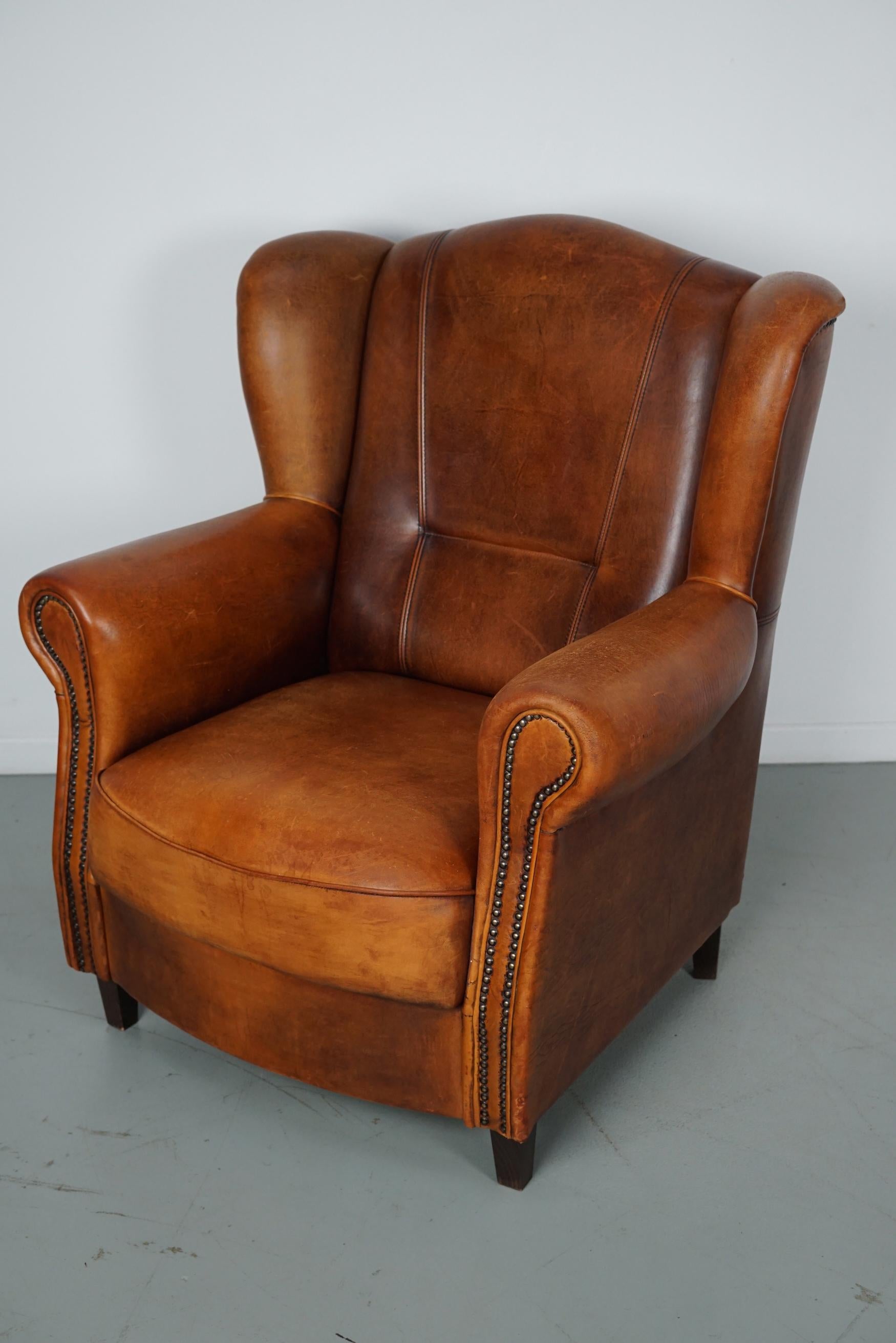 Cognacfarbener Clubsessel aus Leder im Zustand „Gut“ im Angebot in Nijmegen, NL