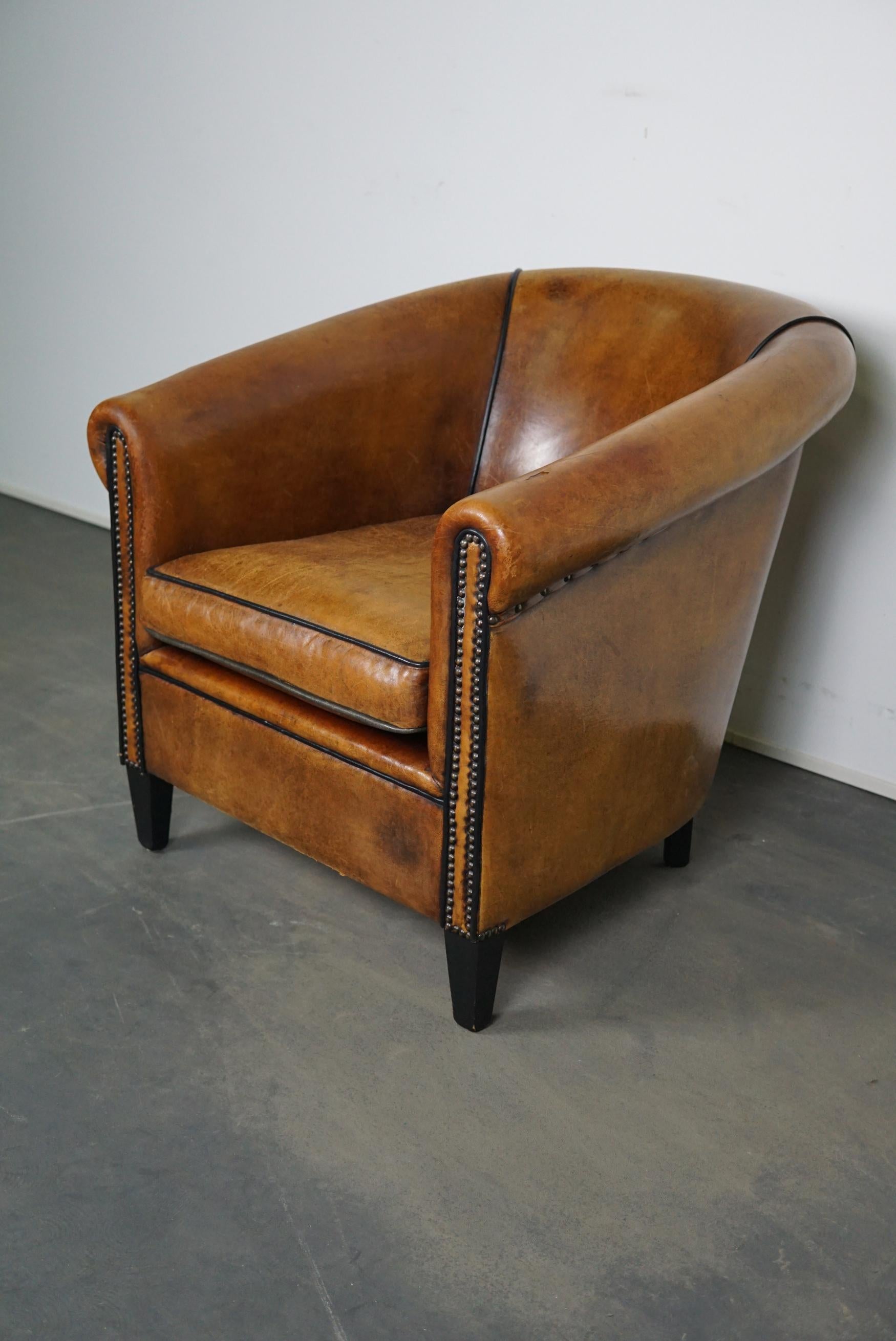 Late 20th Century Vintage Dutch Cognac-Colored Leather Club Chair