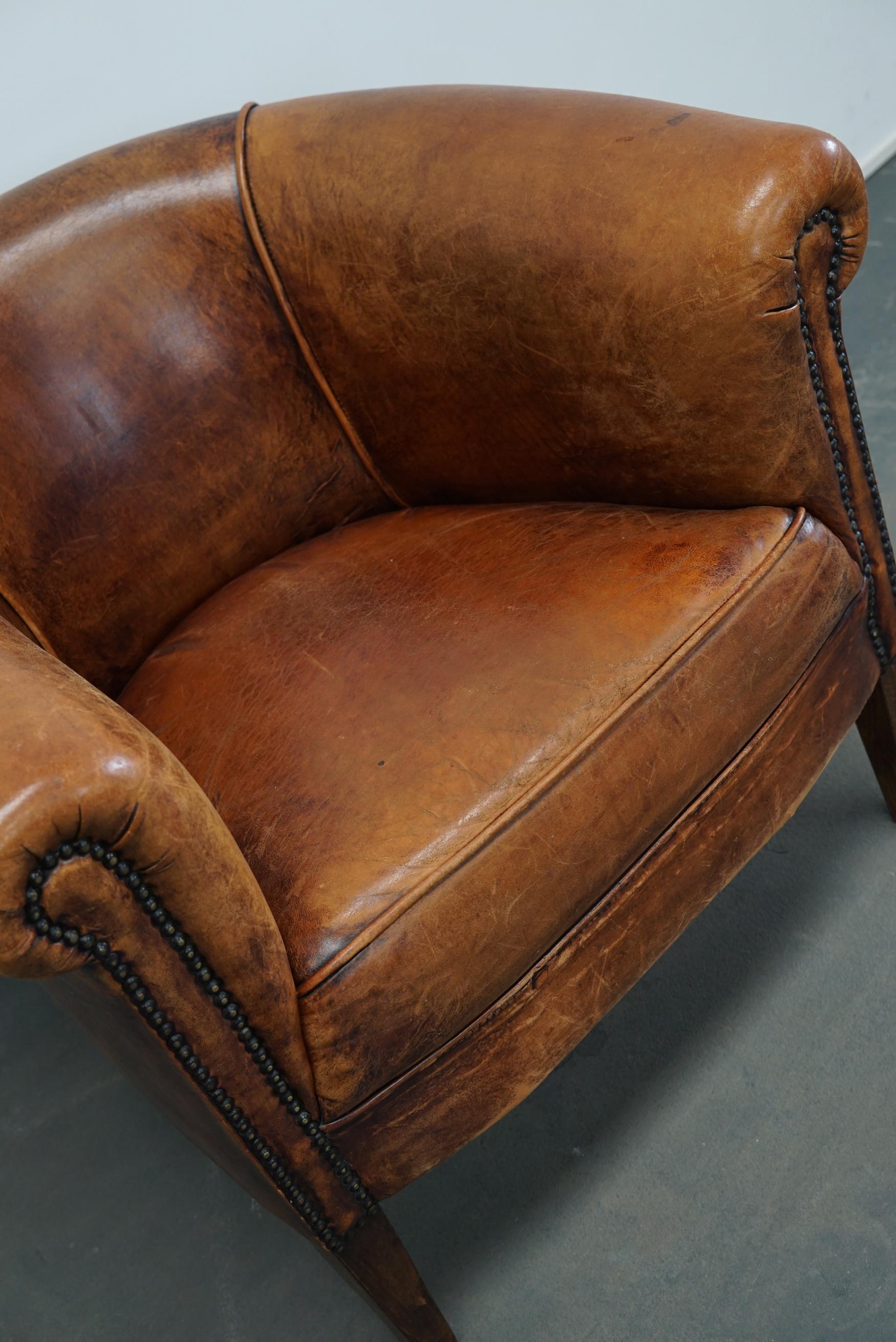 Late 20th Century Vintage Dutch Cognac-Colored Leather Club Chair