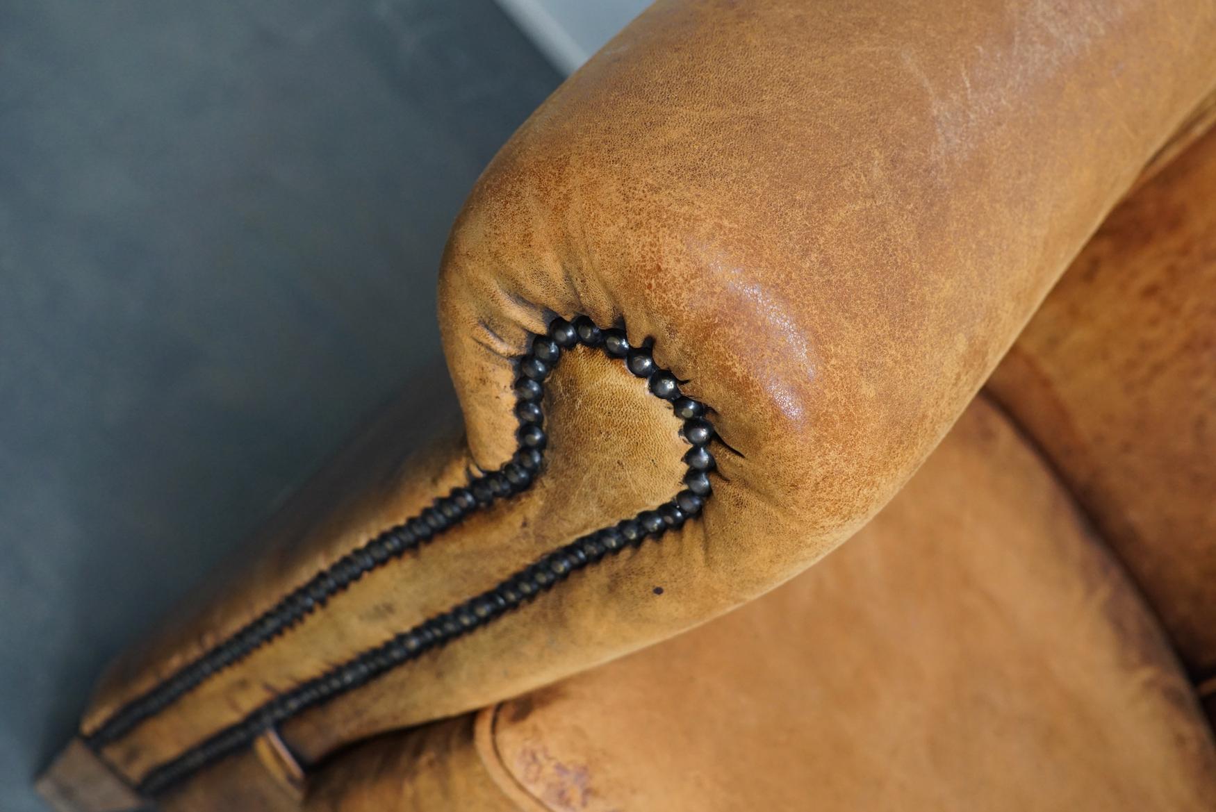 Fauteuil club néerlandais vintage en cuir de couleur cognac Bon état - En vente à Nijmegen, NL