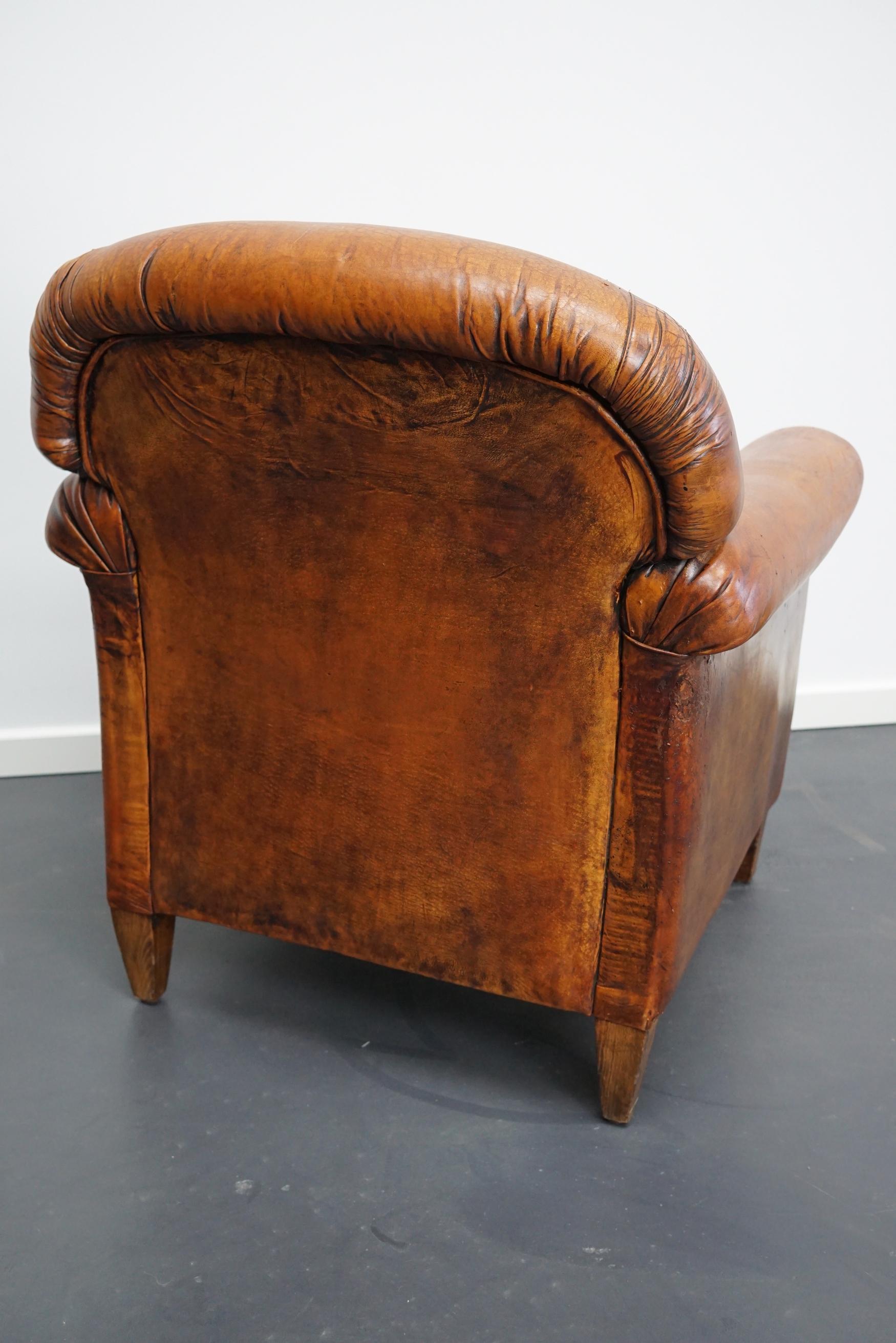 Late 20th Century Vintage Dutch Cognac Colored Leather Club Chair