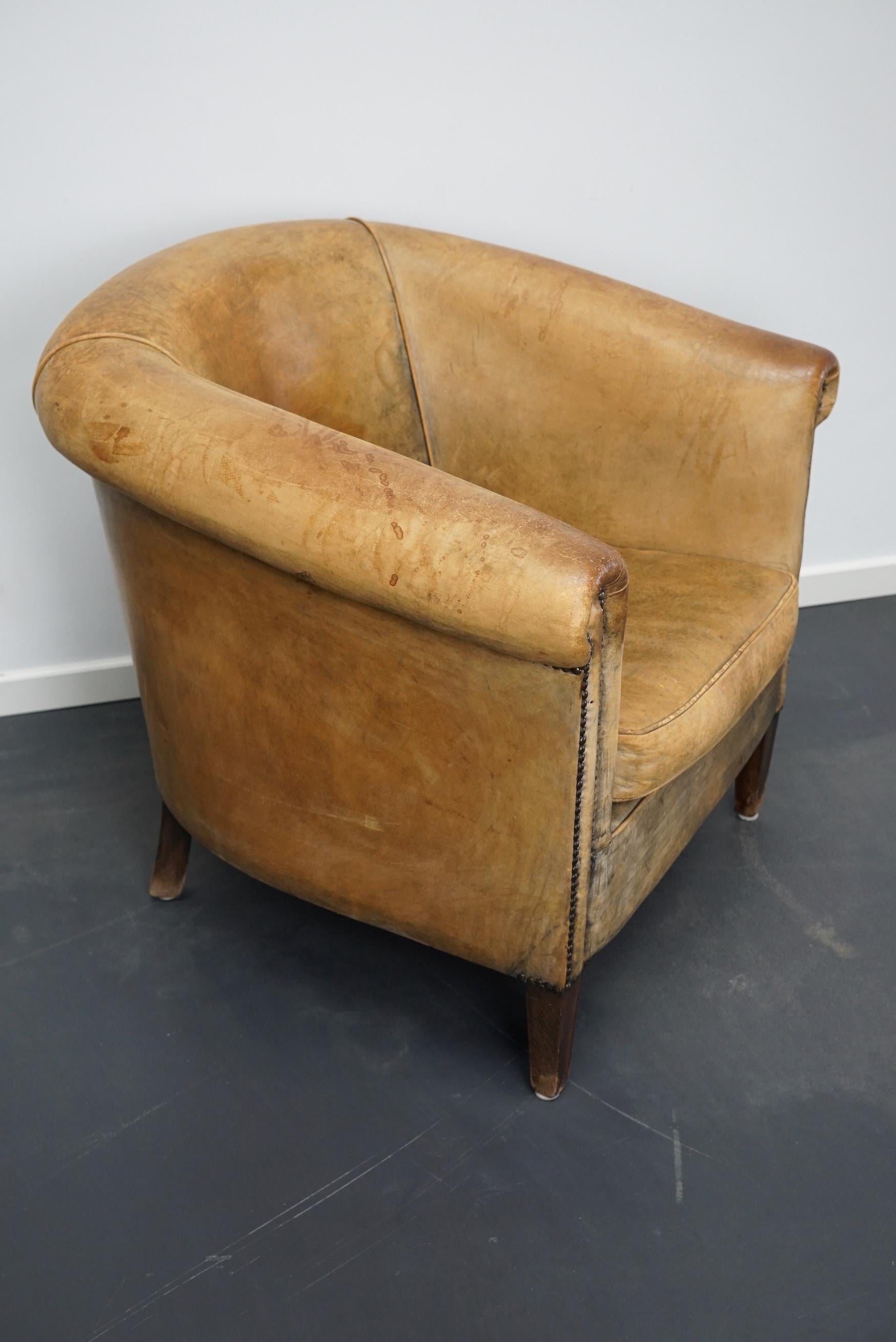 Vintage Dutch Cognac Colored Leather Club Chair In Good Condition For Sale In Nijmegen, NL