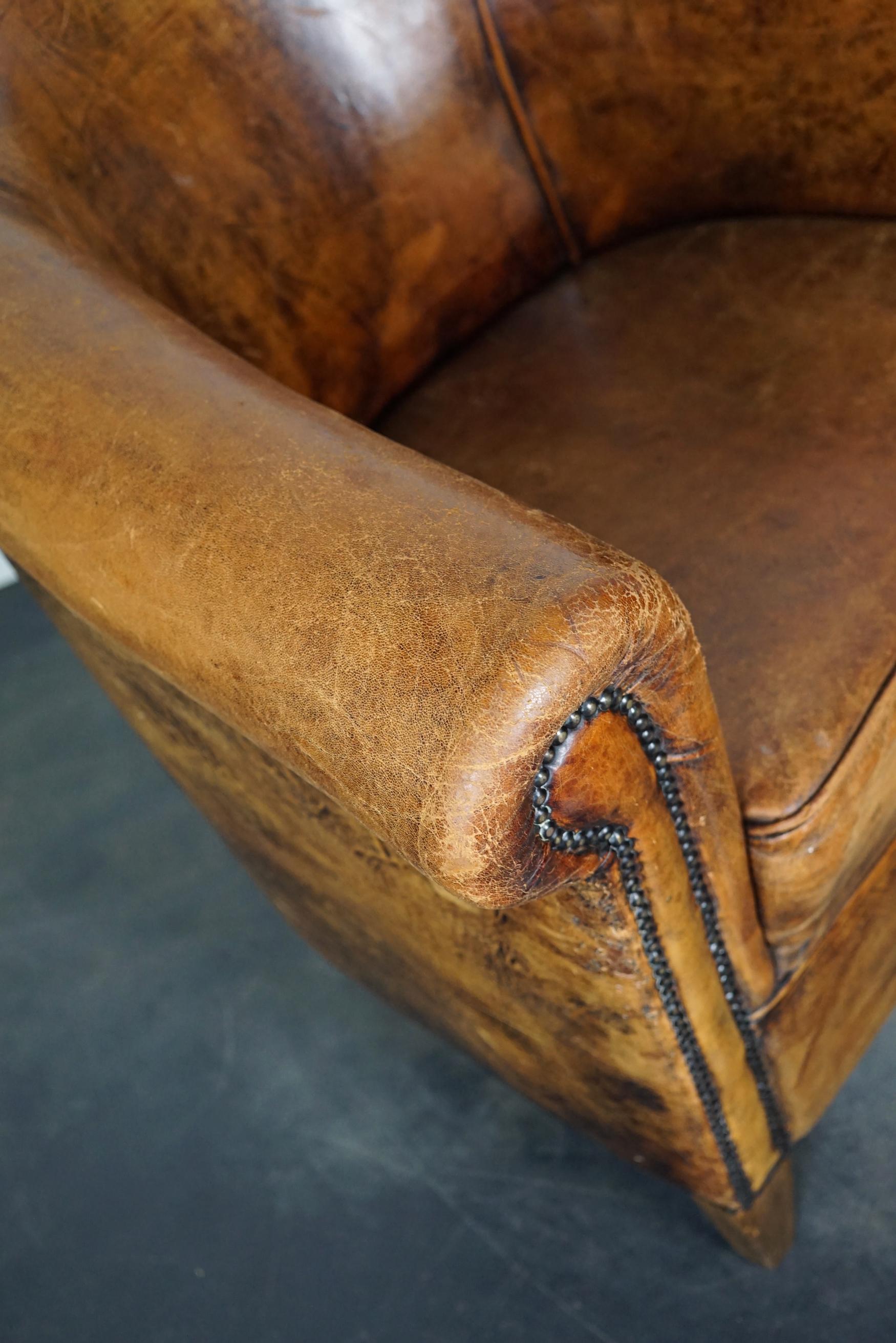 Vintage Dutch Cognac Colored Leather Club Chair In Good Condition In Nijmegen, NL