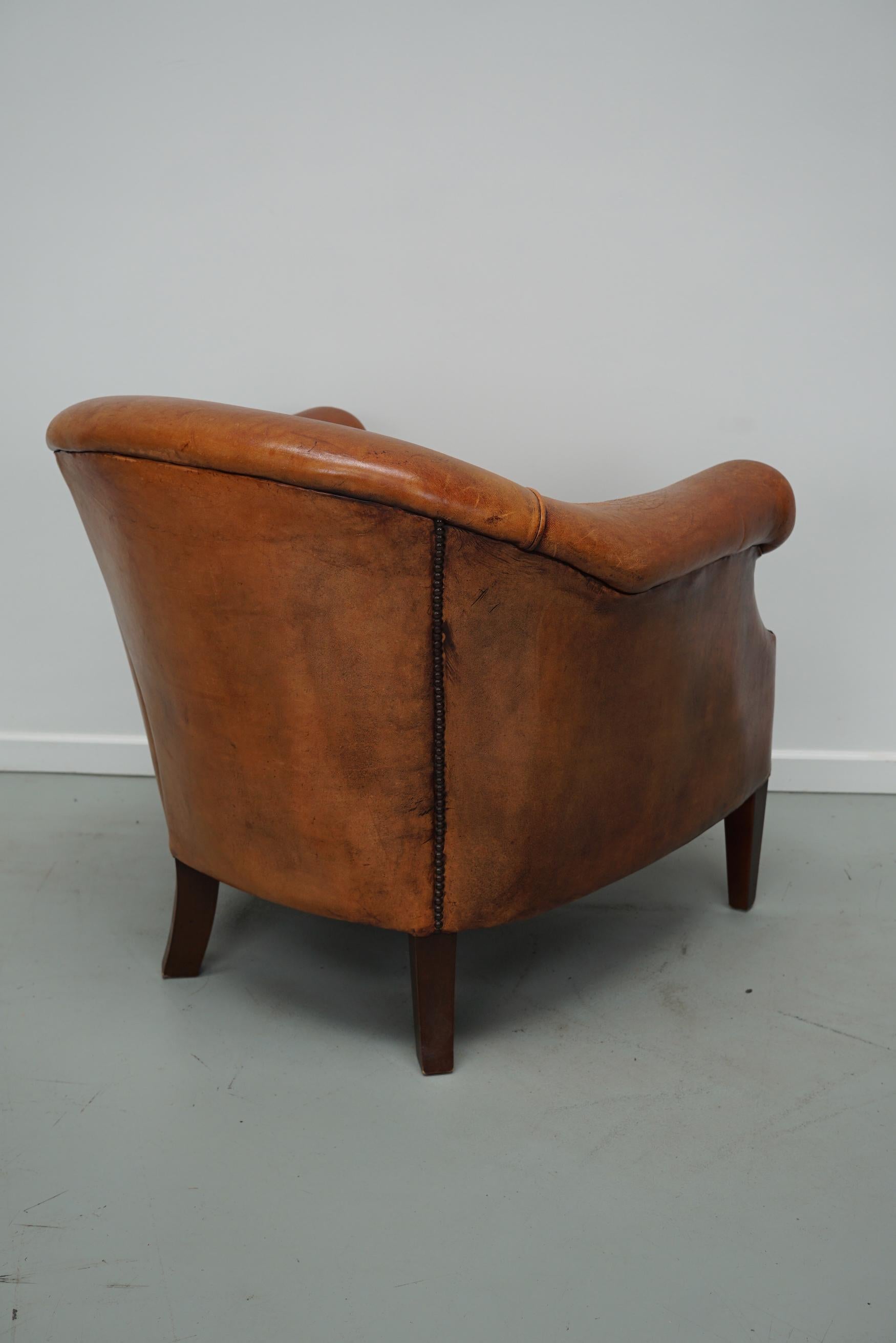 Late 20th Century  Vintage Dutch Cognac Colored Leather Club Chair For Sale