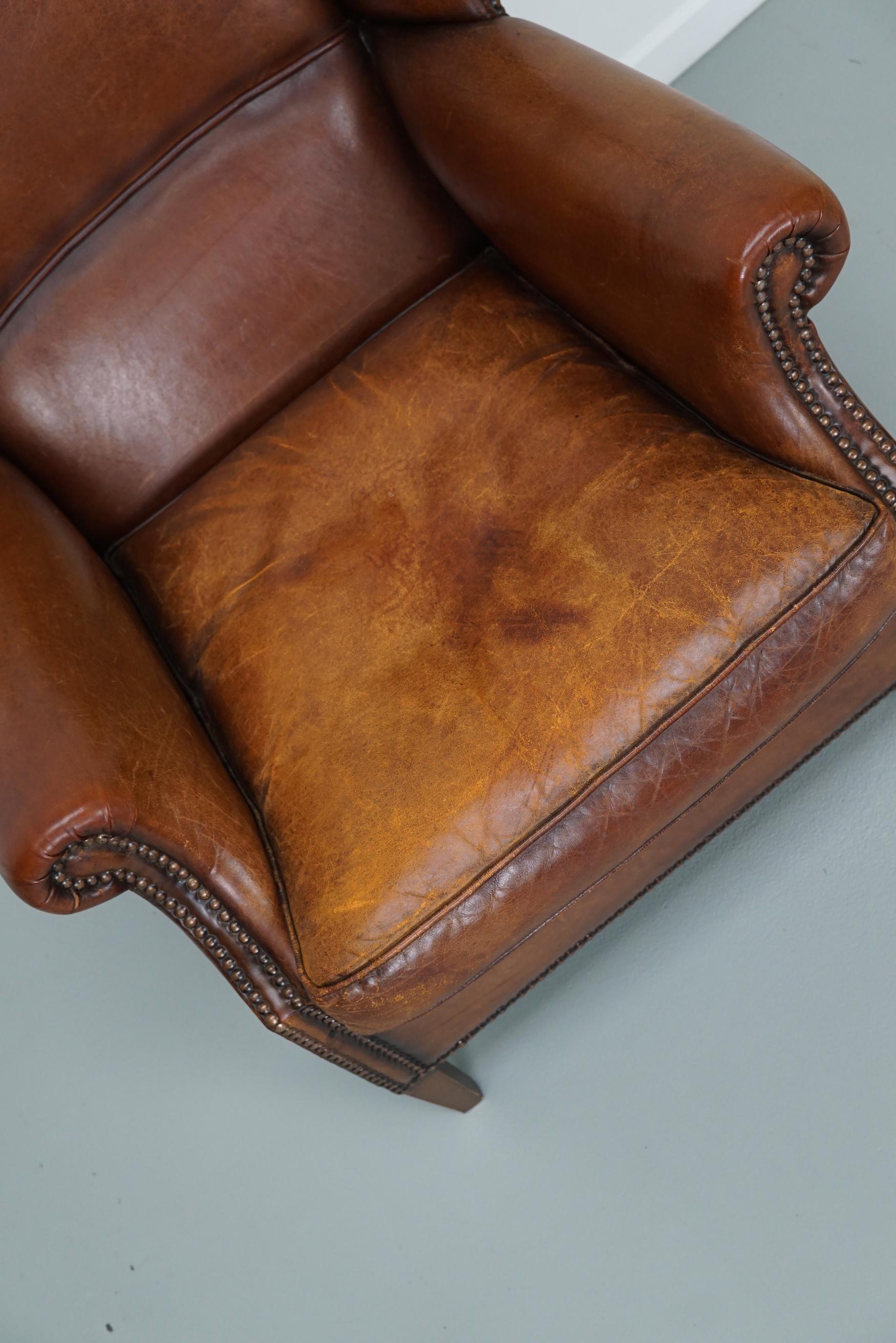 Vintage Dutch Cognac Colored Leather Club Chair For Sale 1