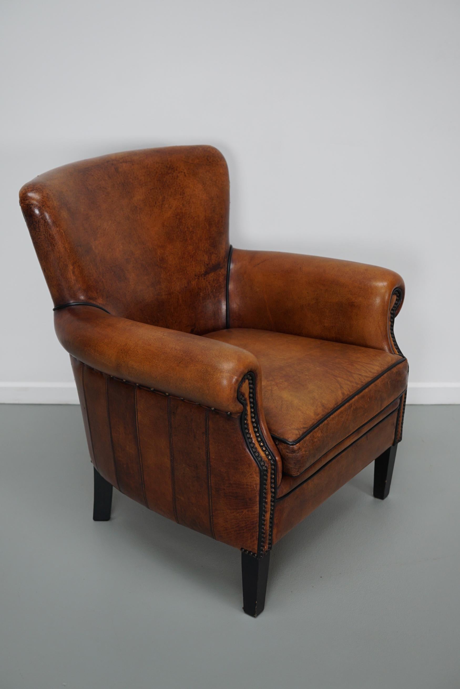 Late 20th Century Vintage Dutch Cognac Colored Leather Club Chair