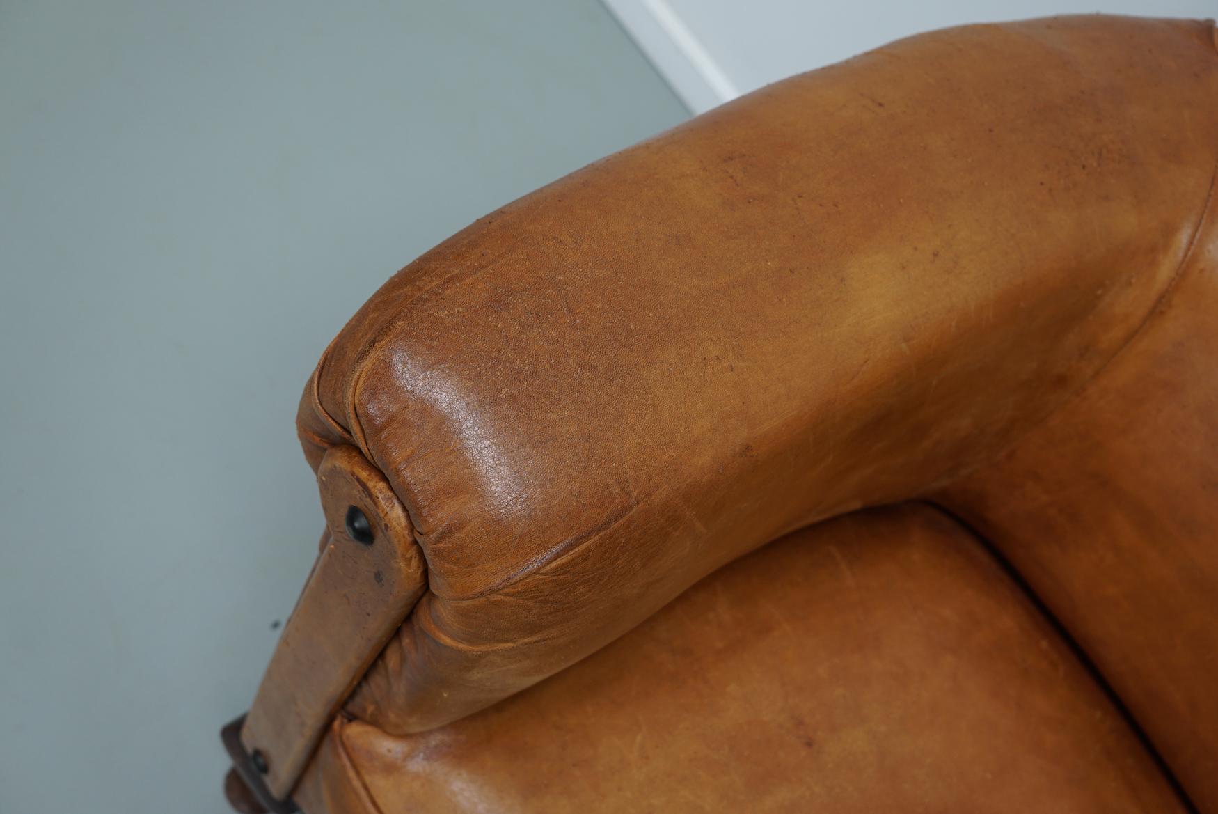 Cognacfarbener Clubsessel aus Leder (20. Jahrhundert) im Angebot