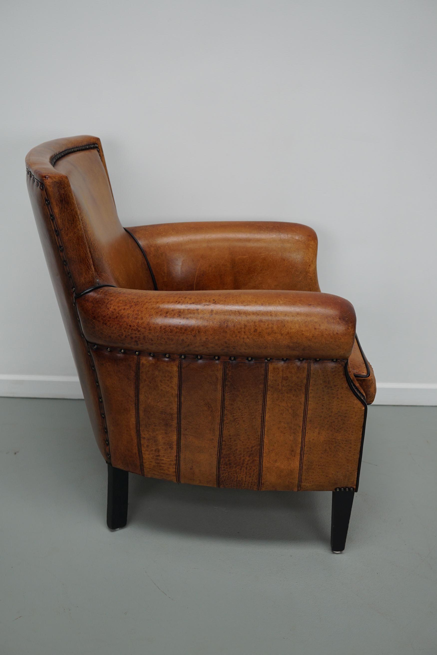 Vintage Dutch Cognac Colored Leather Club Chair For Sale 1
