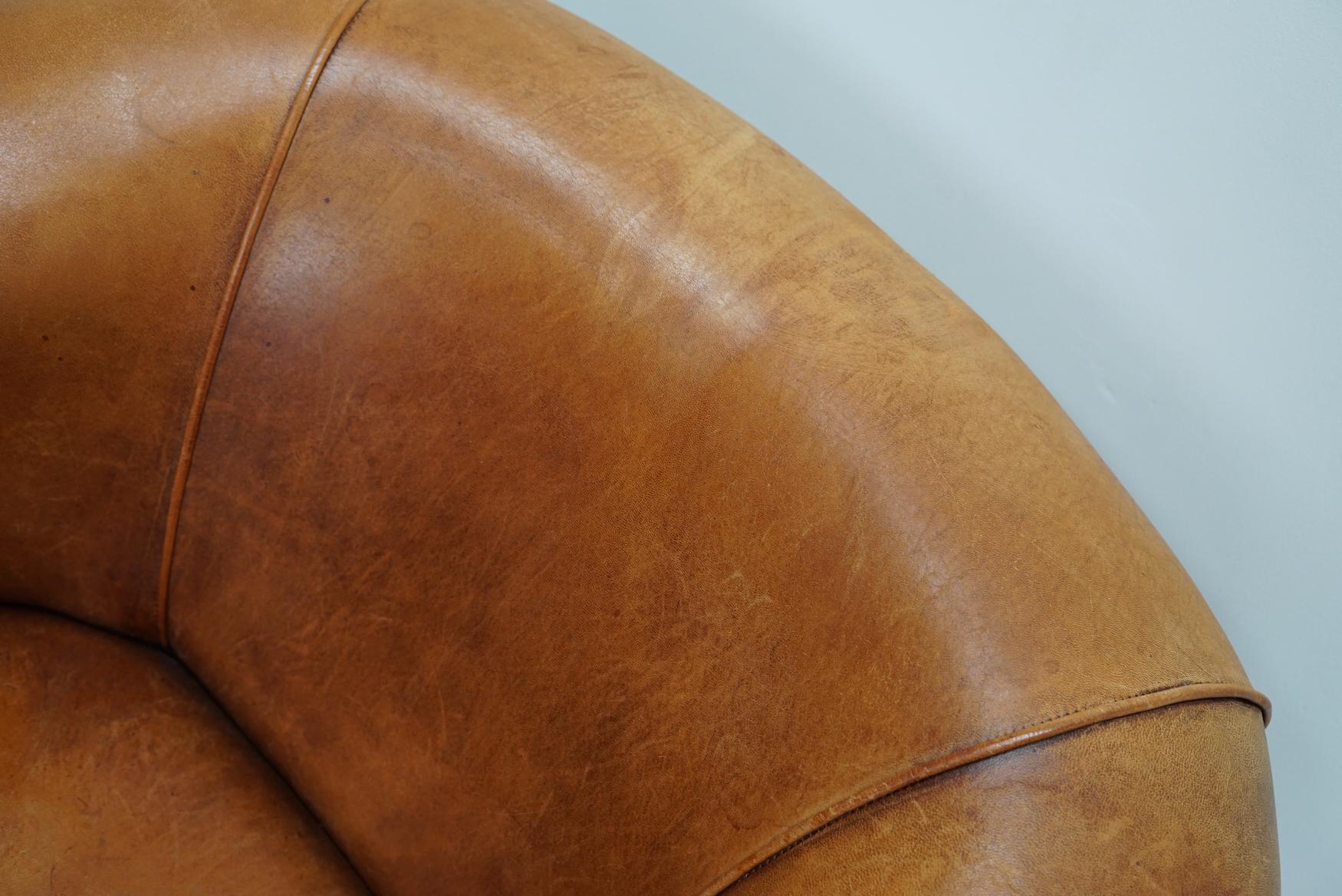 Late 20th Century Vintage Dutch Cognac Colored Leather Club Chair For Sale