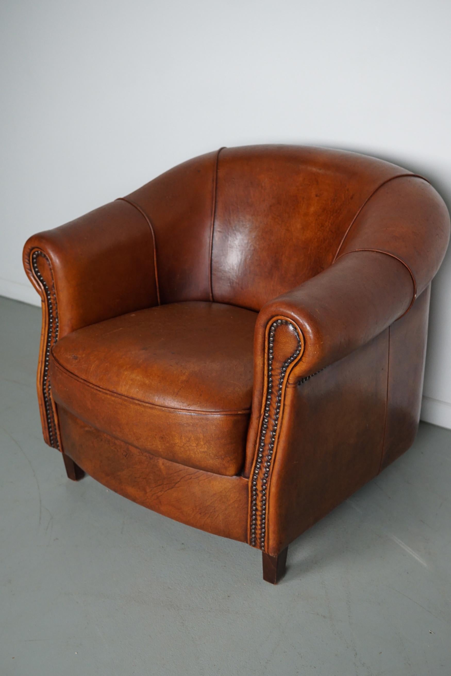 Silla Club Vintage Holandesa de Piel Color Coñac en Bueno estado para la venta en Nijmegen, NL