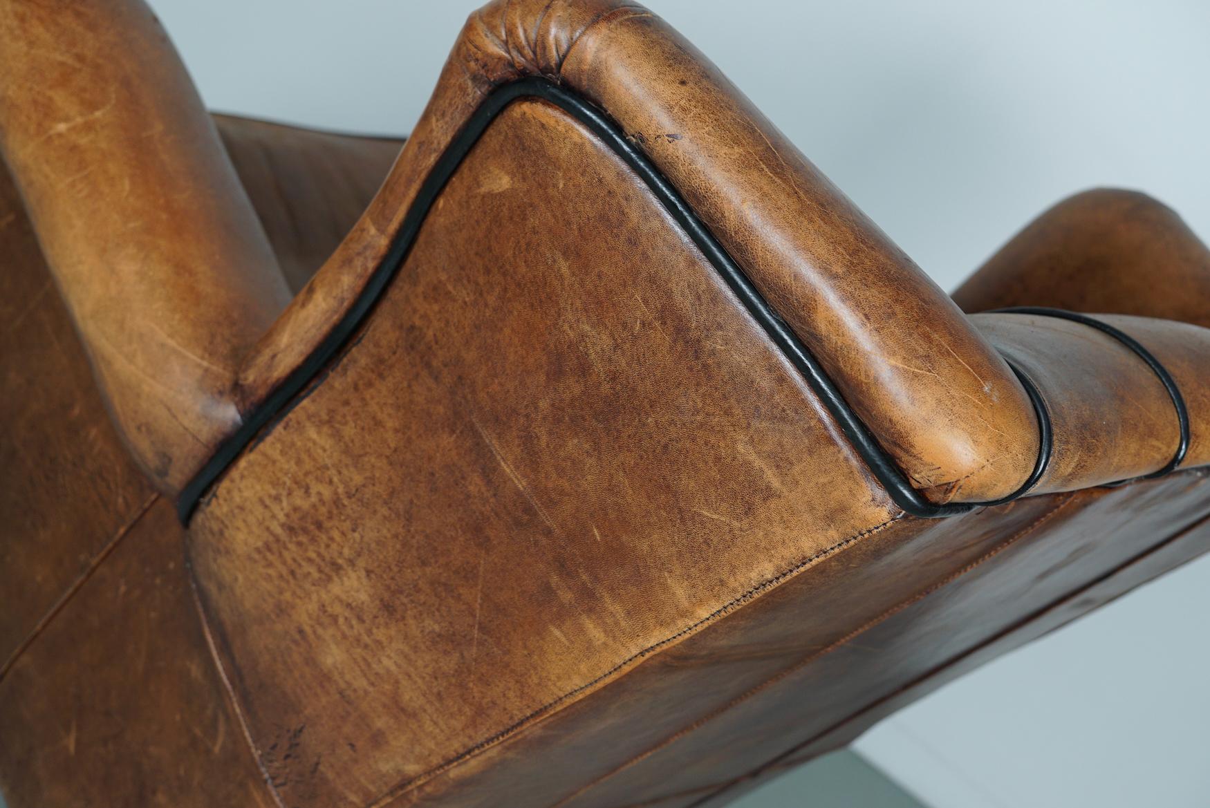 Late 20th Century Vintage Dutch Cognac Colored Leather Club Chair For Sale