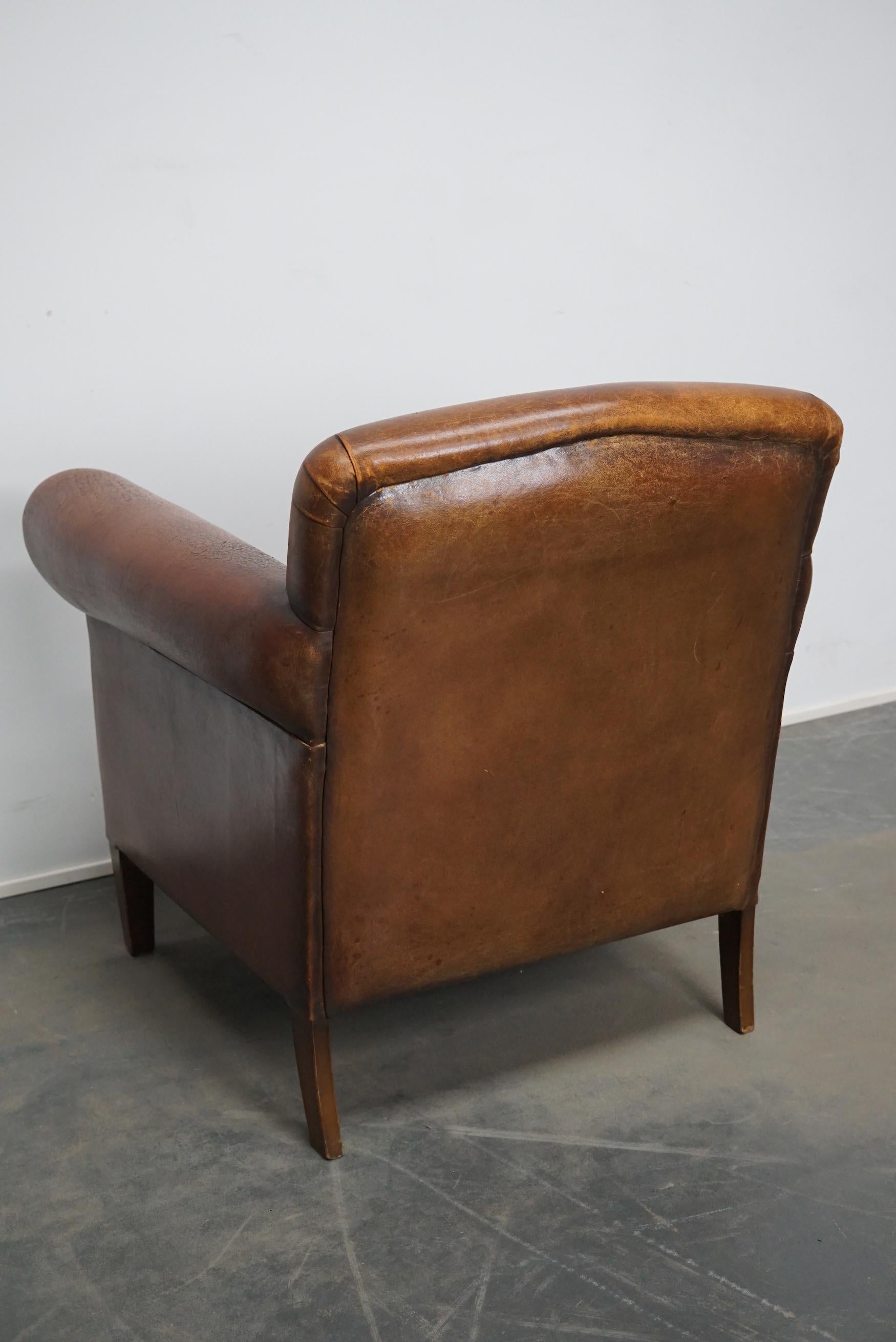 Vintage Dutch Cognac Colored Leather Club Chair 1