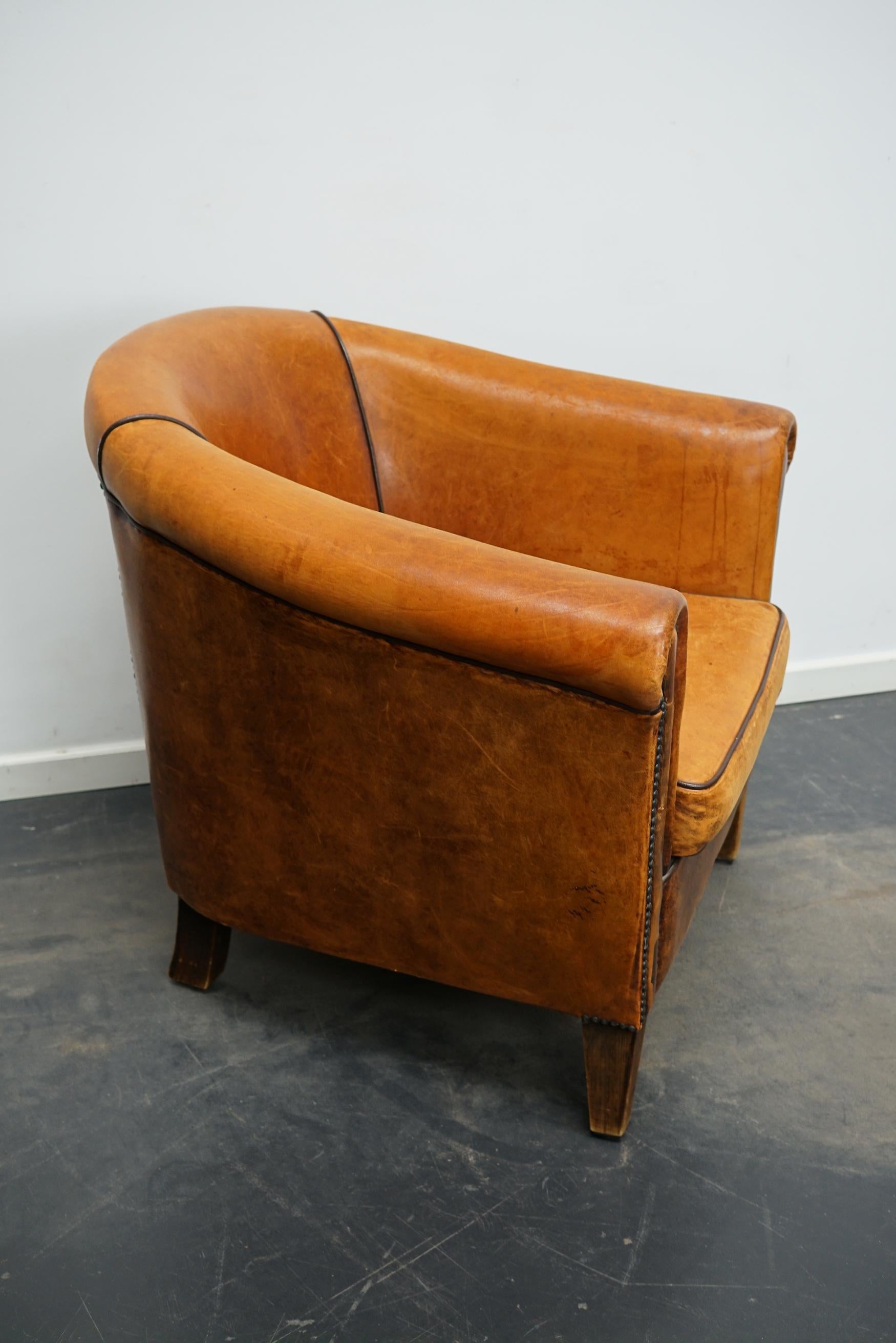 Fin du 20e siècle Fauteuil club néerlandais vintage en cuir de couleur cognac en vente