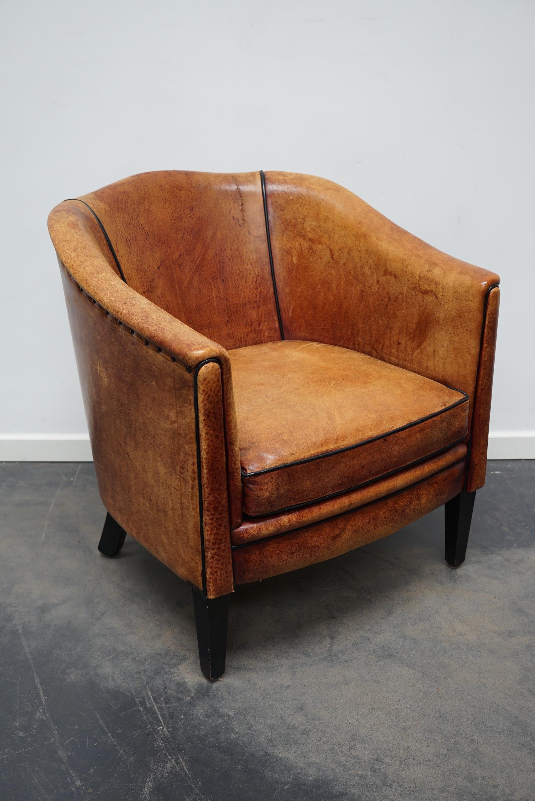 Vintage Dutch Cognac Colored Leather Club Chair 1