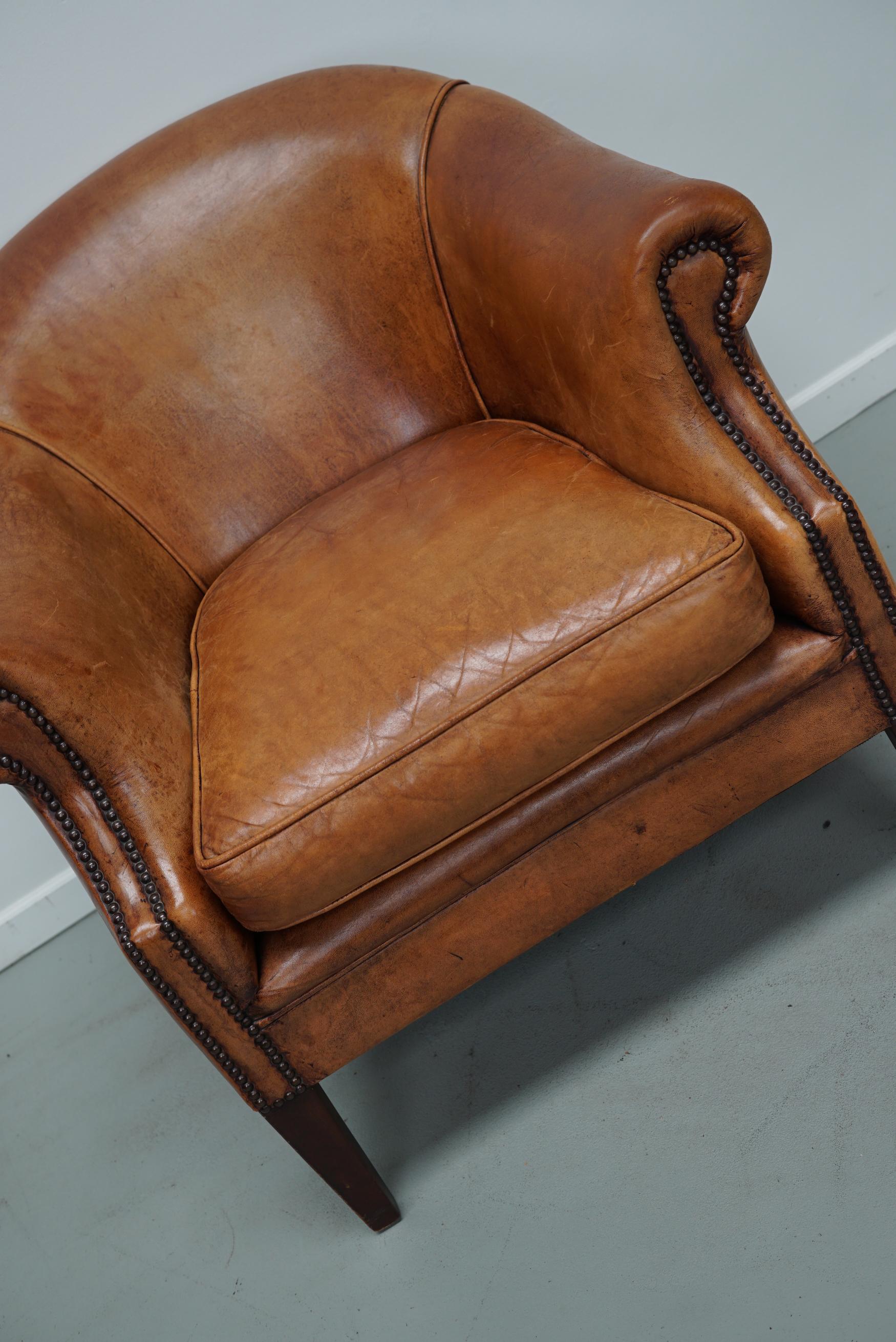 Vintage Dutch Cognac Colored Leather Club Chair For Sale 1