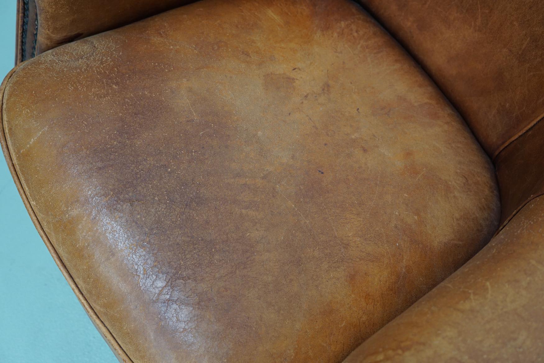 Vintage Dutch Cognac Colored Leather Club Chair For Sale 1