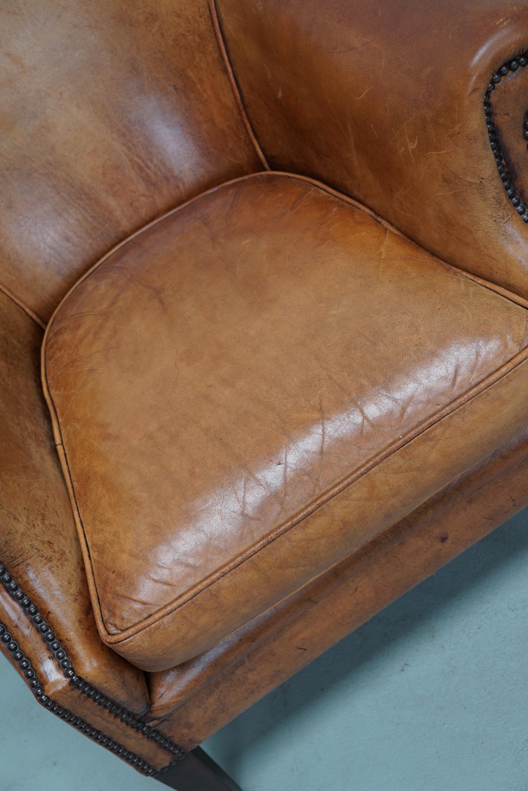  Vintage Dutch Cognac Colored Leather Club Chair For Sale 2