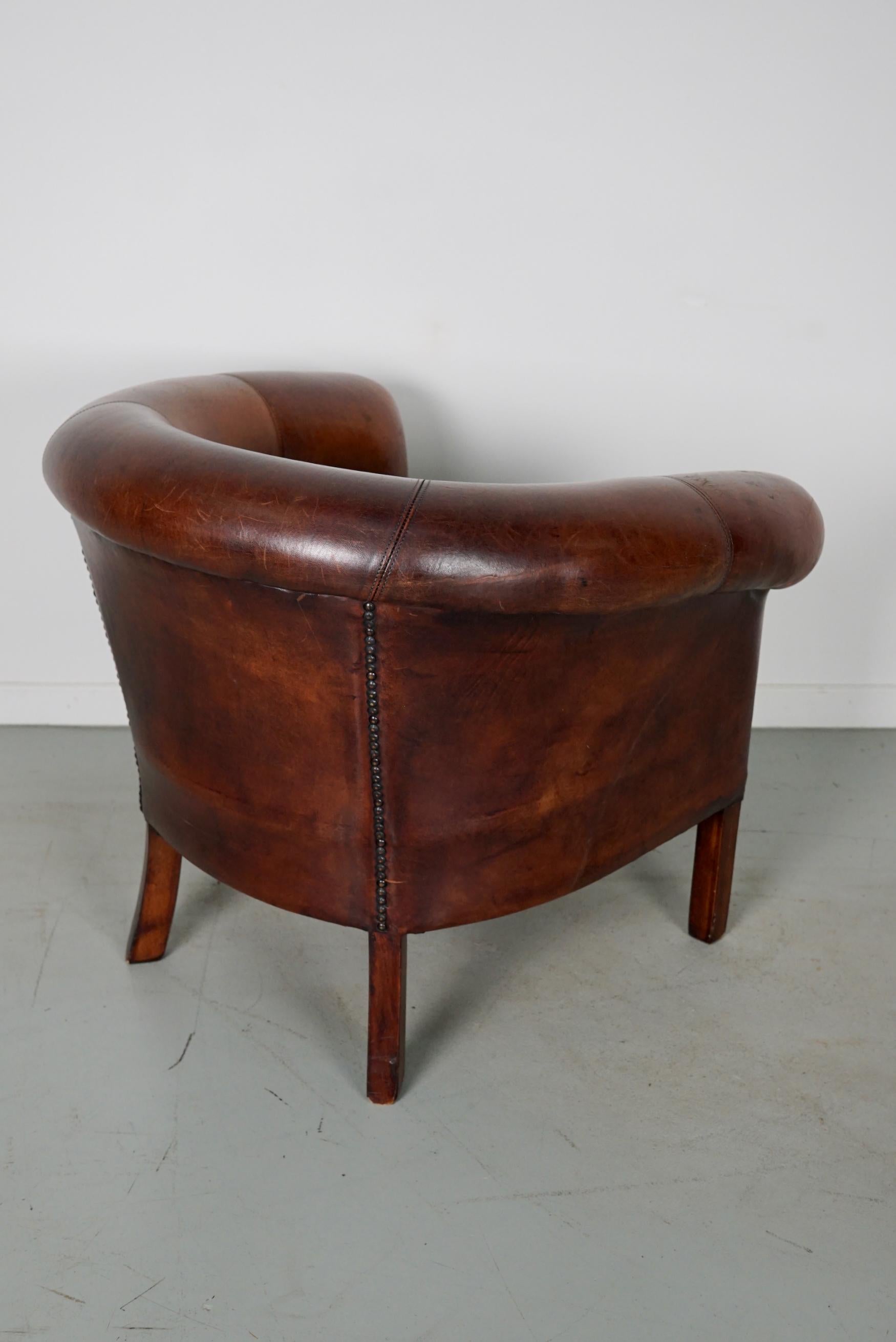 Vintage Dutch Cognac Colored Leather Club Chair For Sale 2