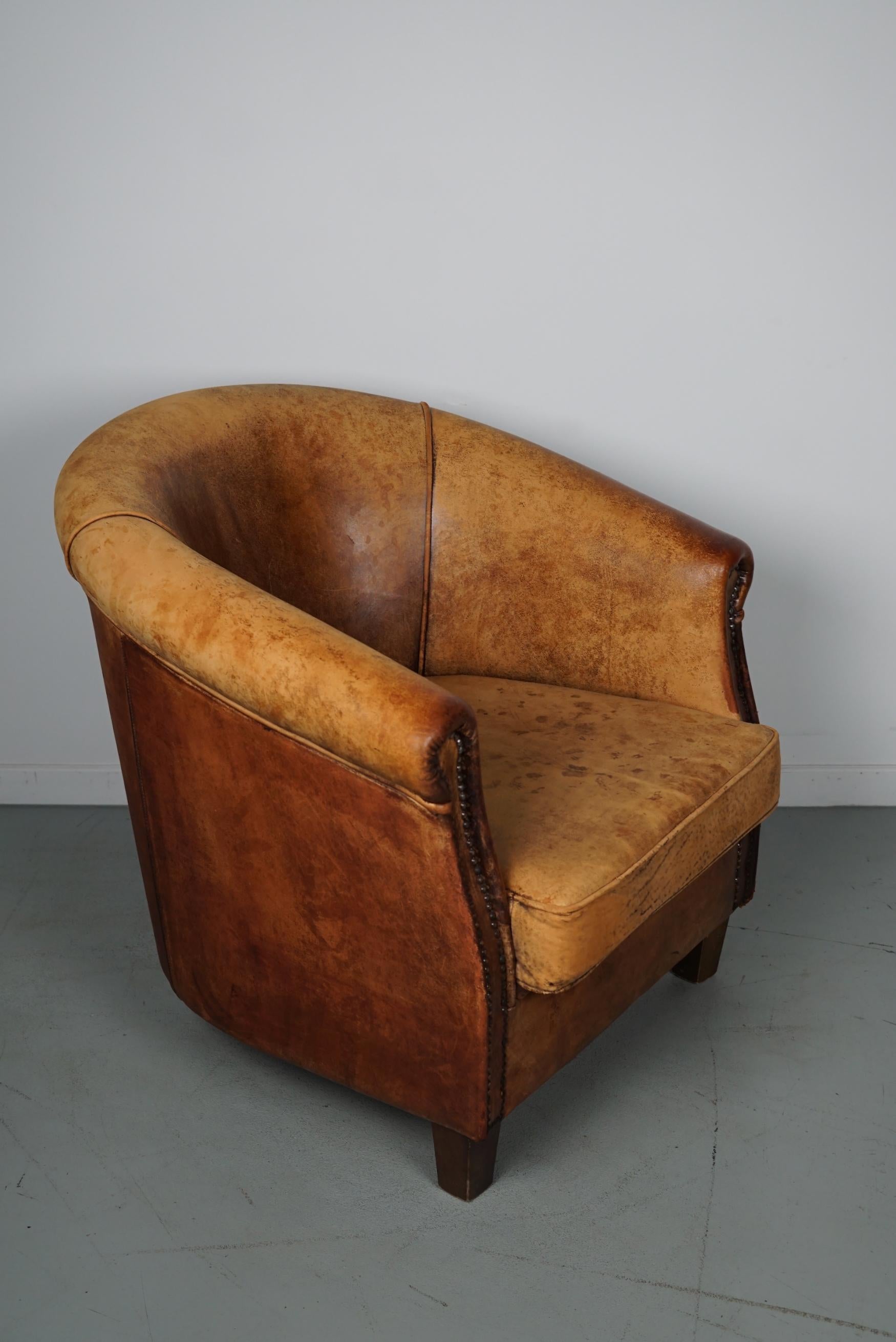 Vintage Dutch Cognac Colored Leather Club Chair For Sale 3