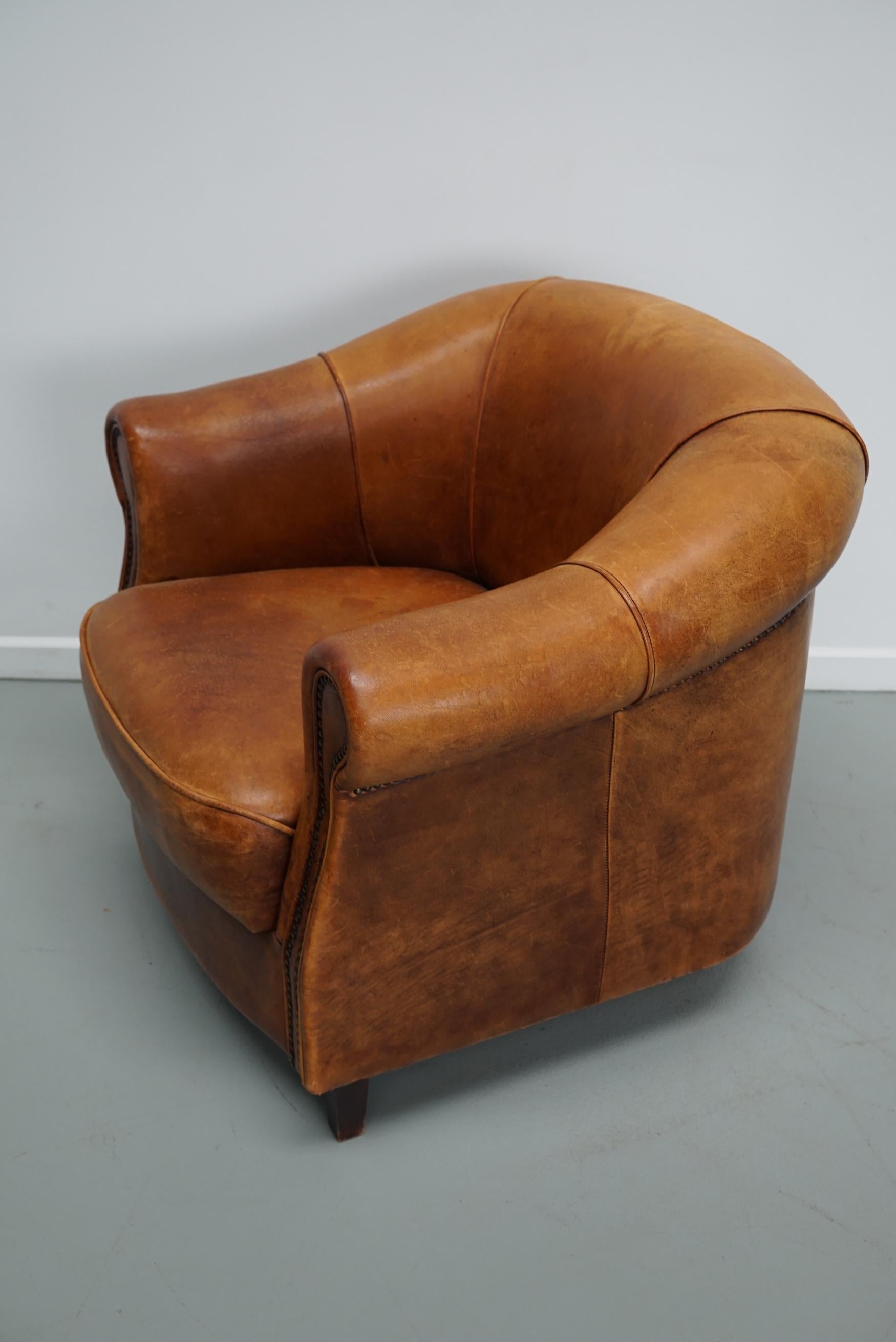 Vintage Dutch Cognac Colored Leather Club Chair For Sale 2