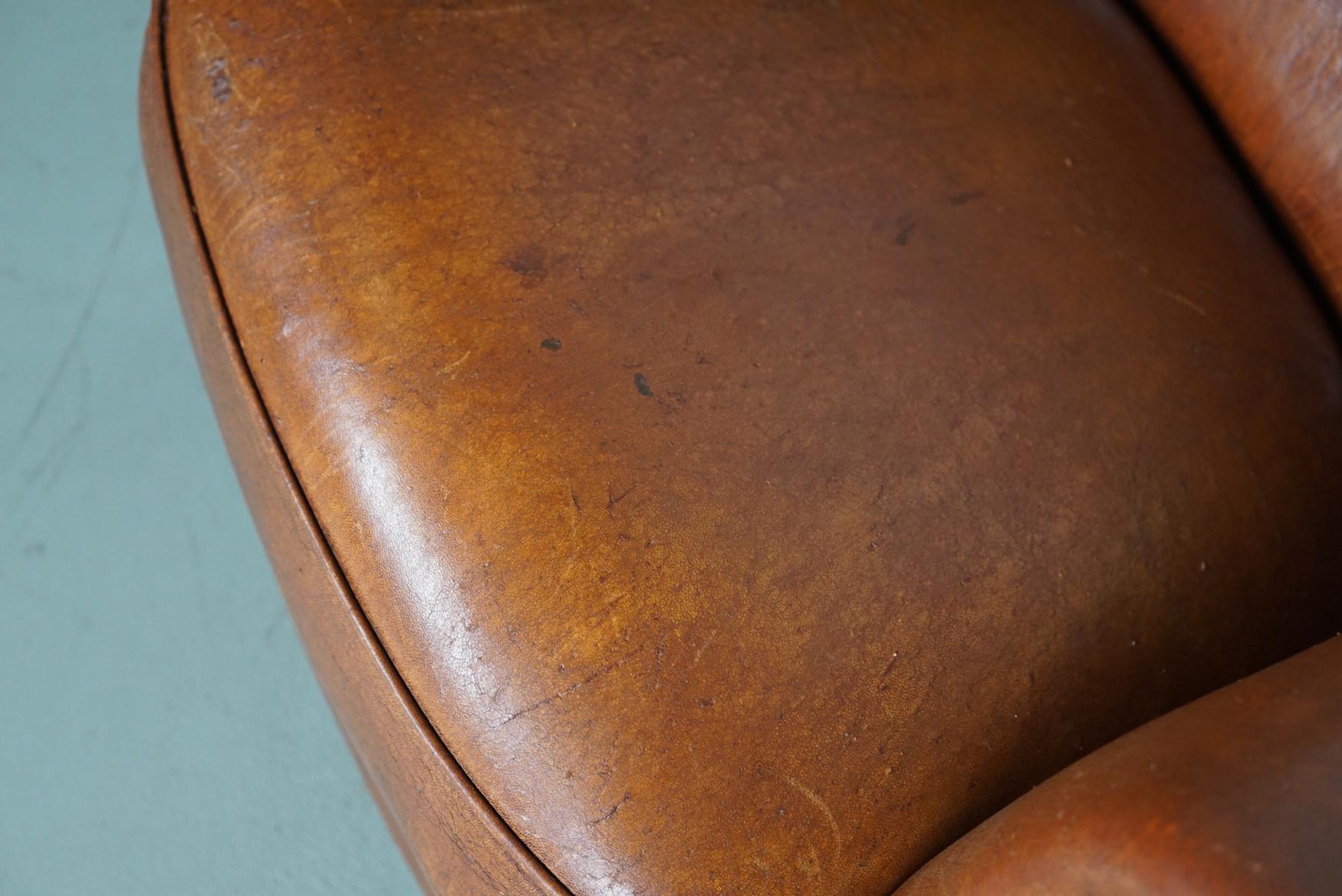 Silla Club Vintage Holandesa de Piel Color Coñac Cuero en venta