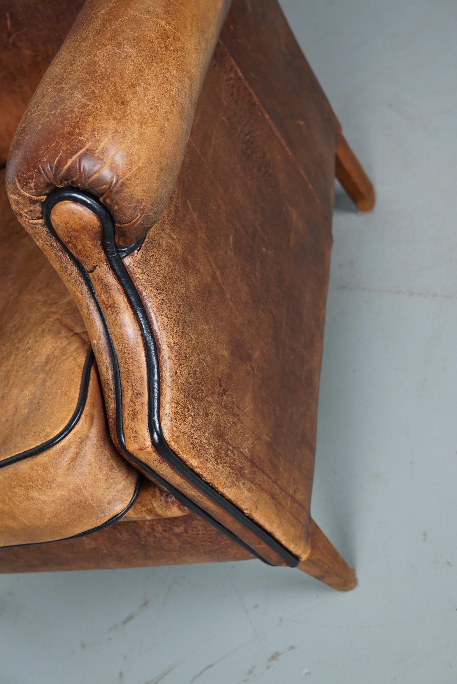 Vintage Dutch Cognac Colored Leather Club Chair For Sale 2