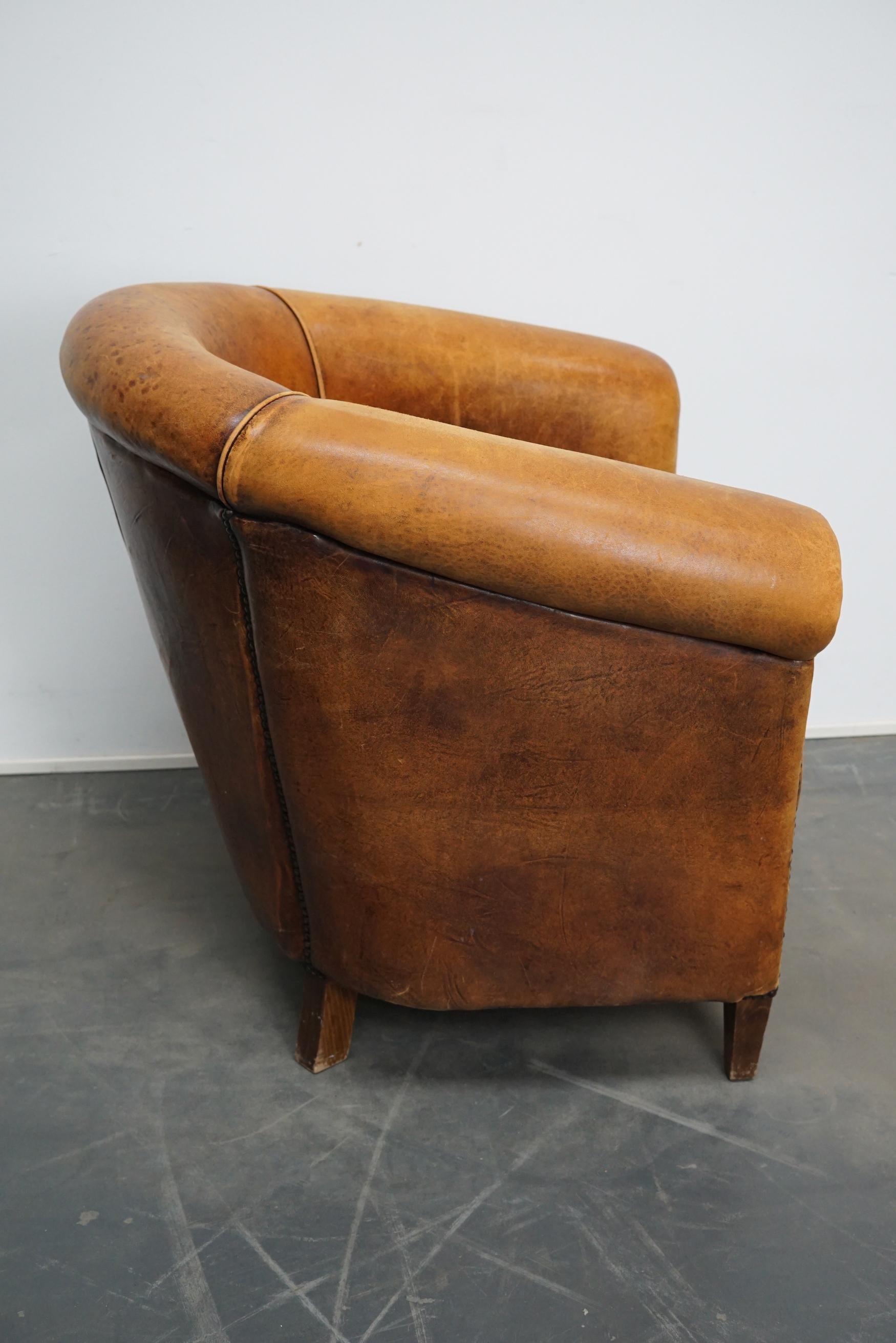 Fauteuil club néerlandais vintage en cuir de couleur cognac en vente 1