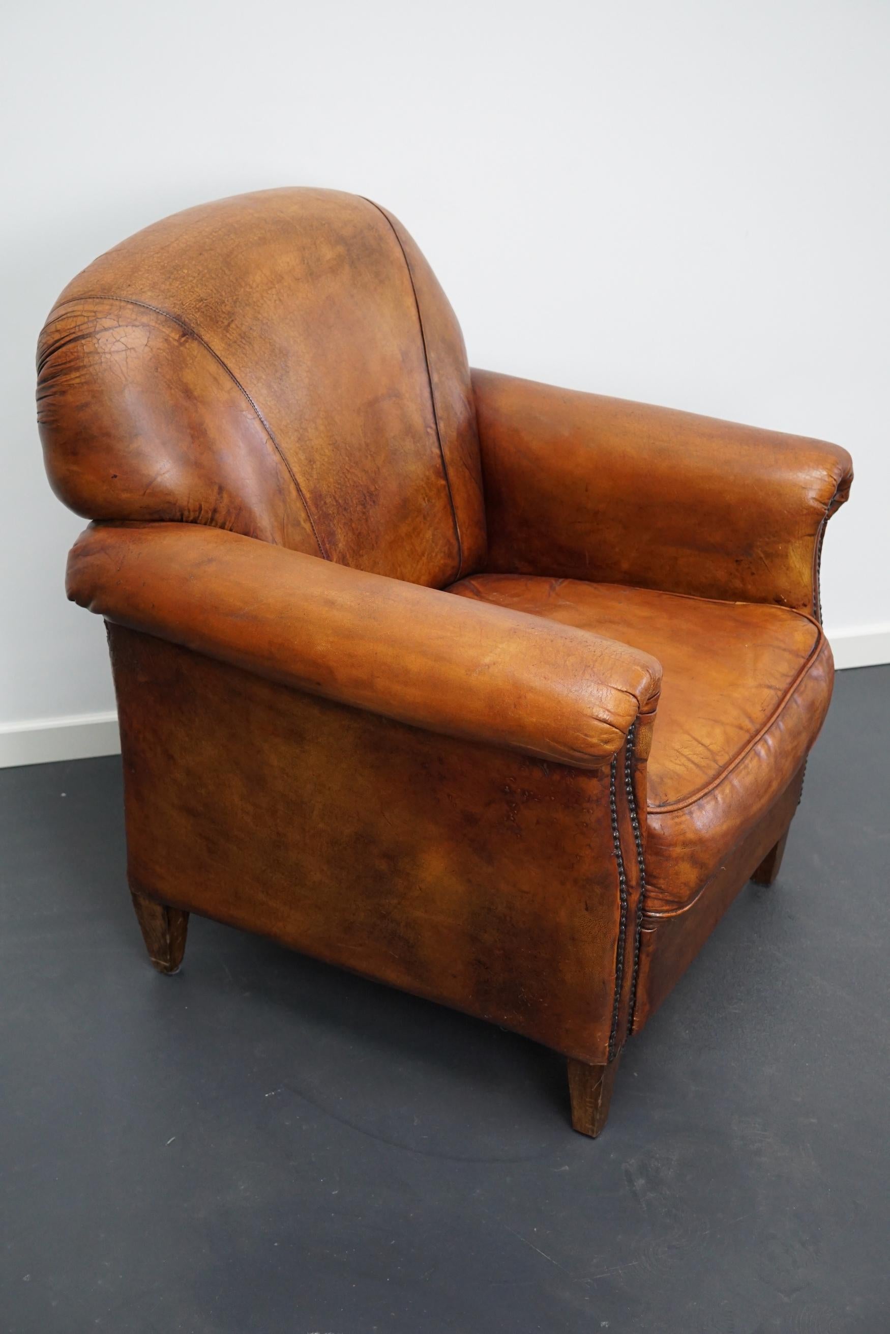 Vintage Dutch Cognac Colored Leather Club Chair 3