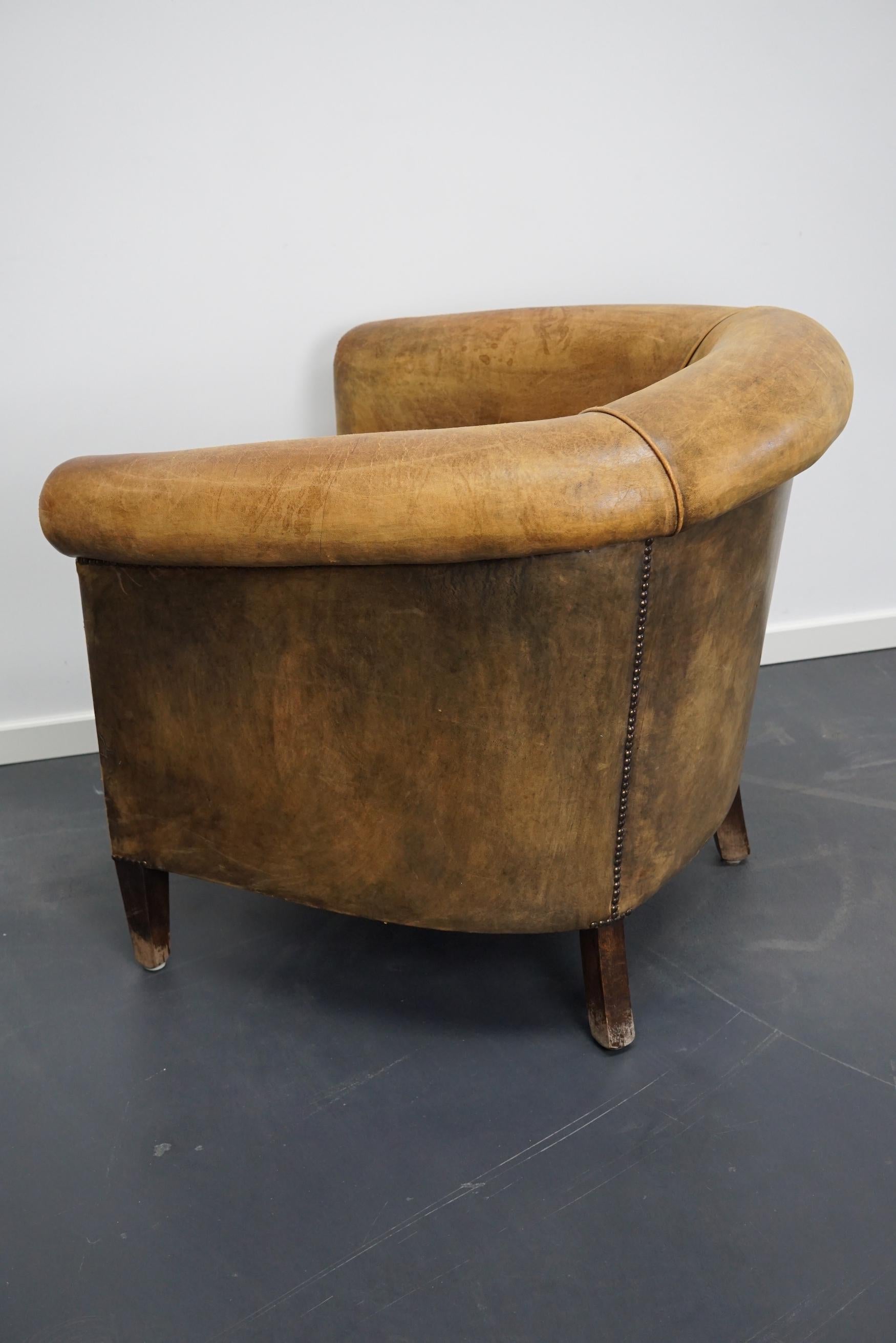 Fauteuil club néerlandais vintage en cuir de couleur cognac en vente 1