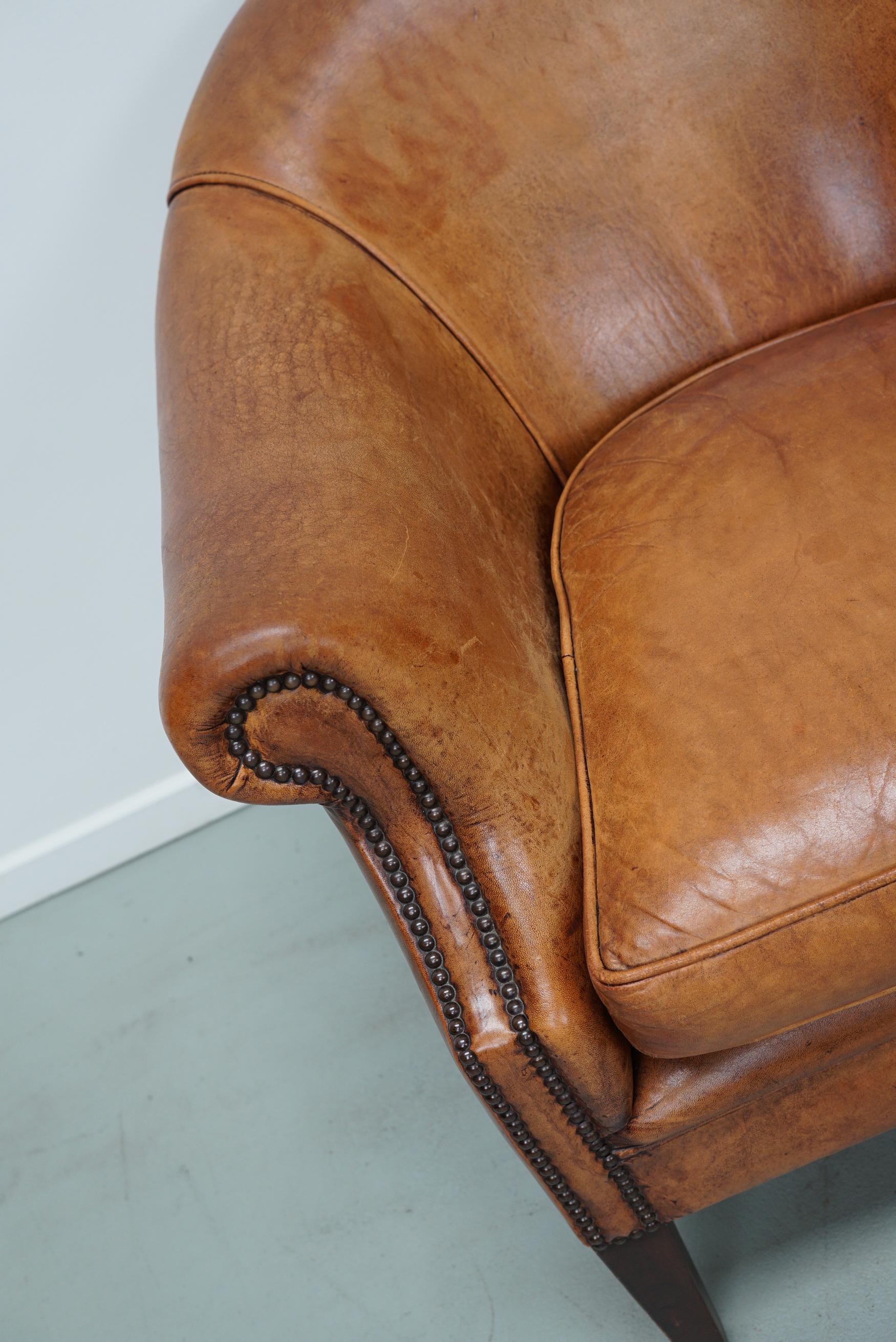  Vintage Dutch Cognac Colored Leather Club Chair For Sale 3