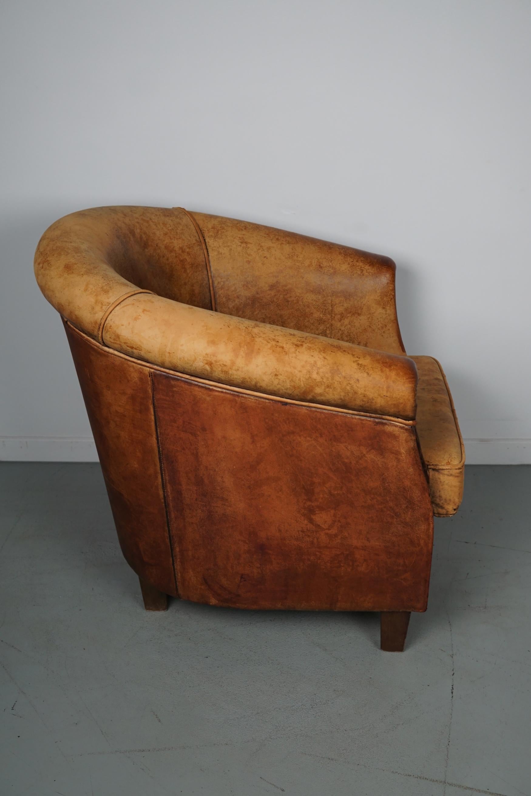 Vintage Dutch Cognac Colored Leather Club Chair For Sale 4
