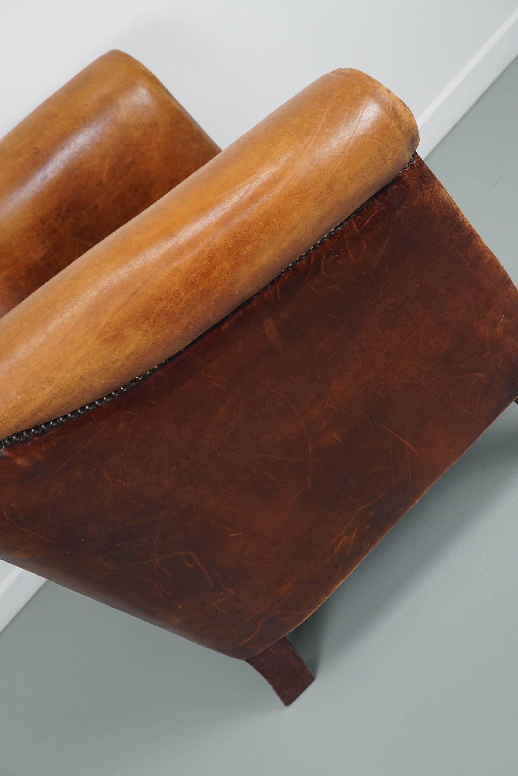 Vintage Dutch Cognac Colored Leather Club Chair For Sale 3