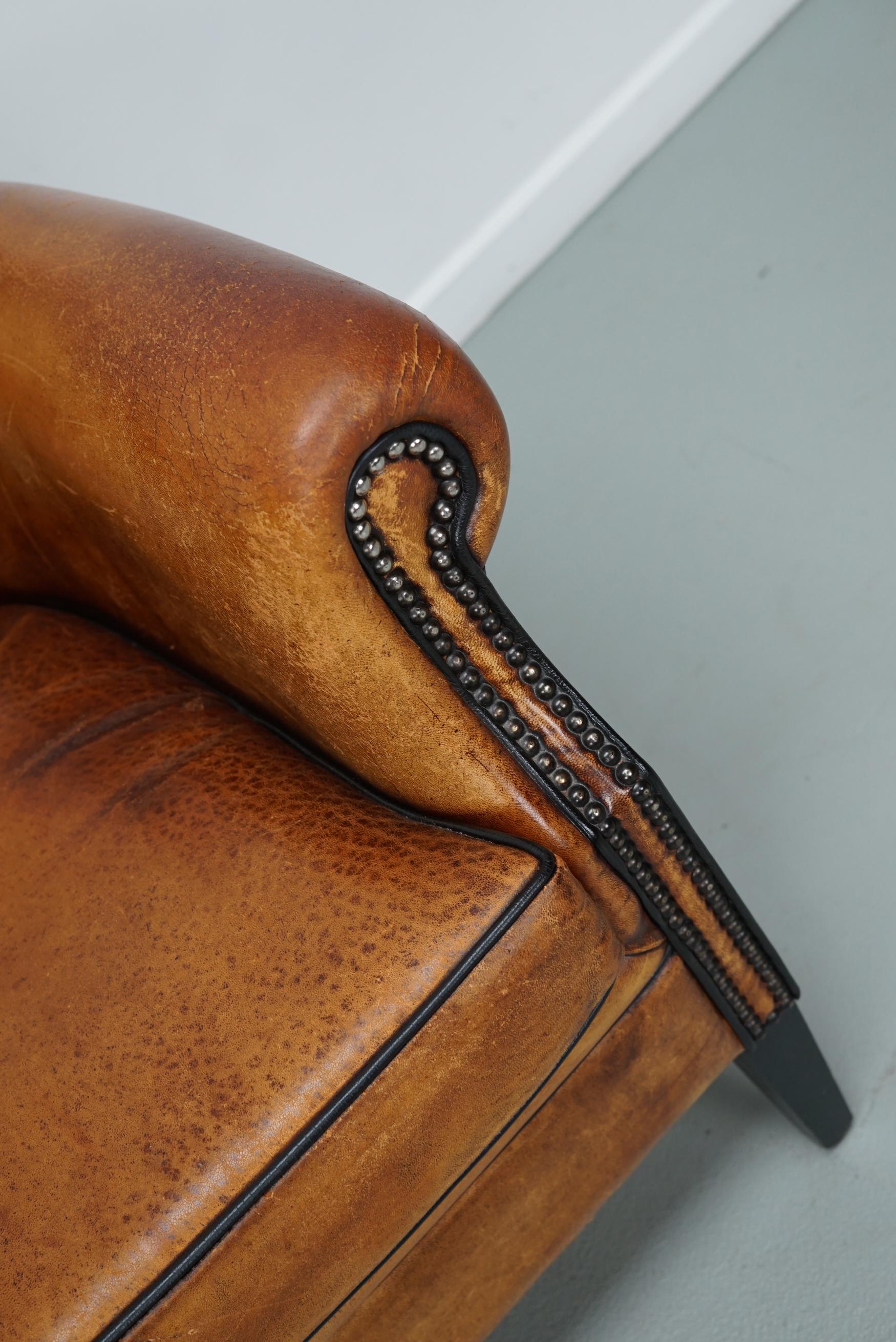 Vintage Dutch Cognac Colored Leather Club Chair For Sale 4