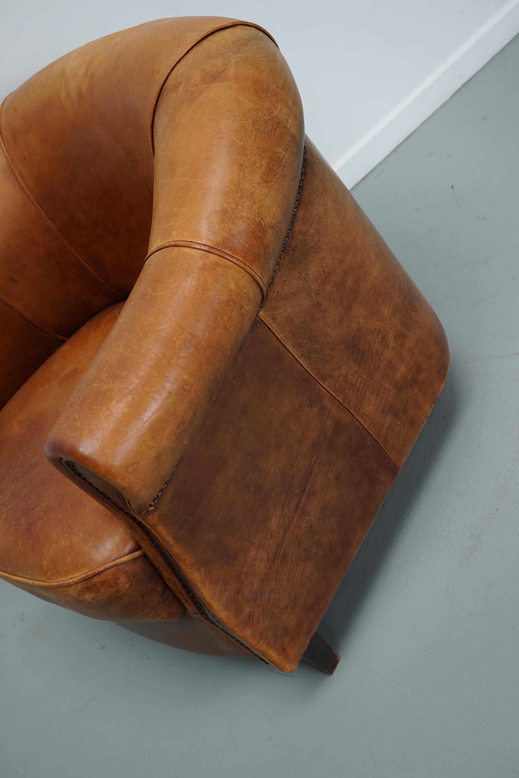 Vintage Dutch Cognac Colored Leather Club Chair For Sale 3