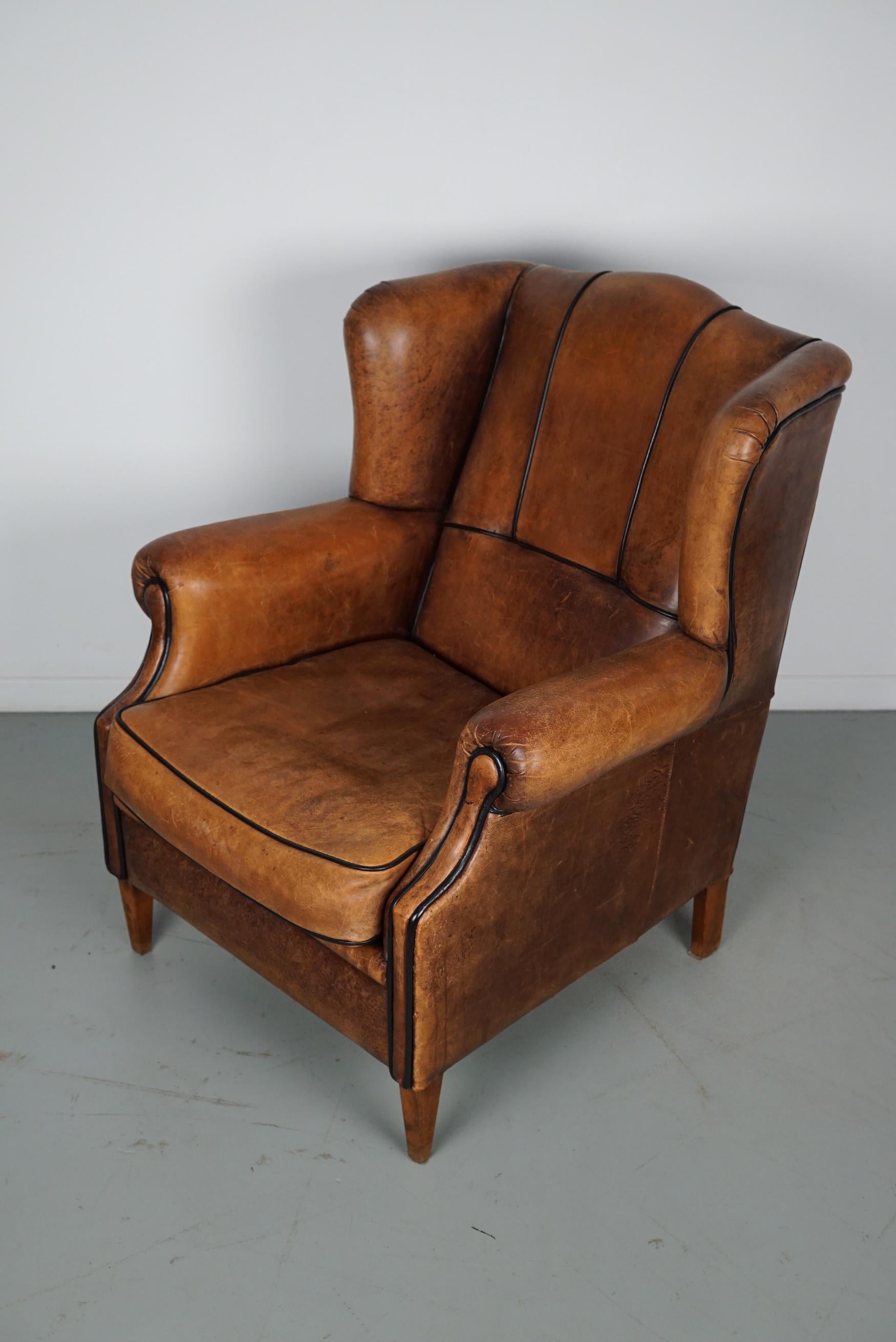 Vintage Dutch Cognac Colored Leather Club Chair For Sale 3