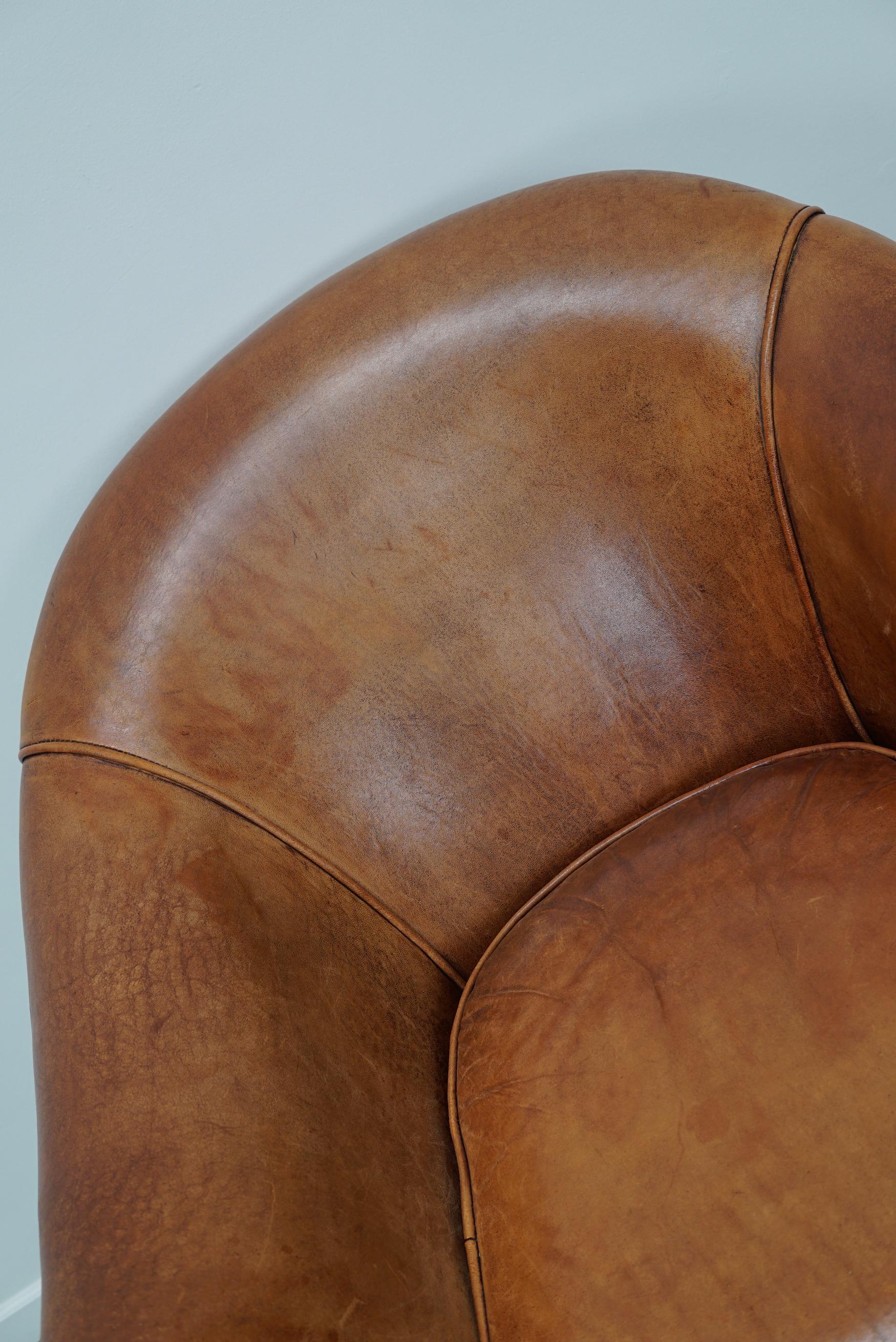  Vintage Dutch Cognac Colored Leather Club Chair For Sale 4