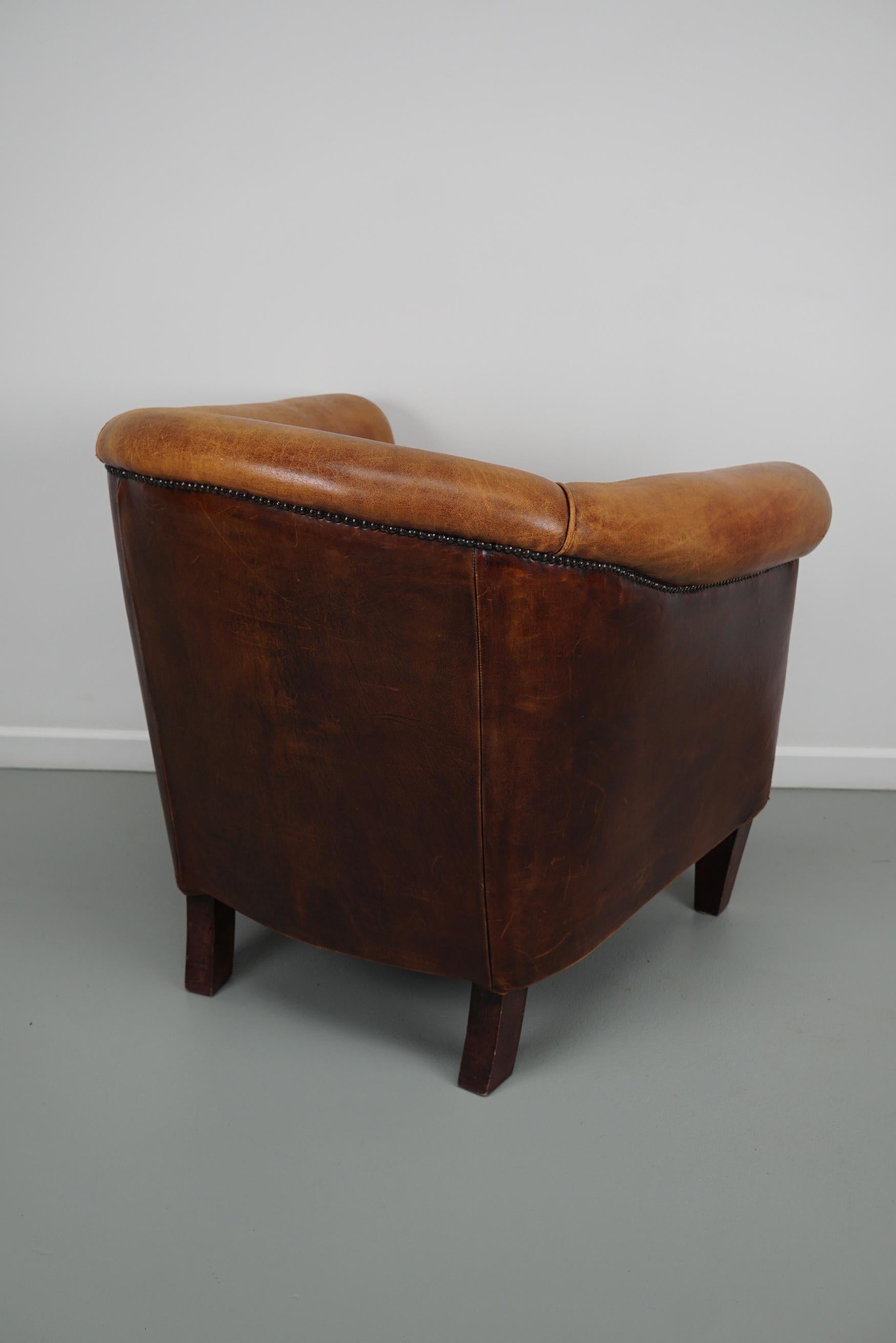 Vintage Dutch Cognac Colored Leather Club Chair For Sale 4