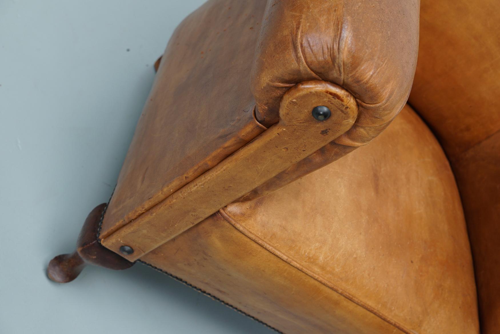 Cognacfarbener Clubsessel aus Leder im Angebot 4