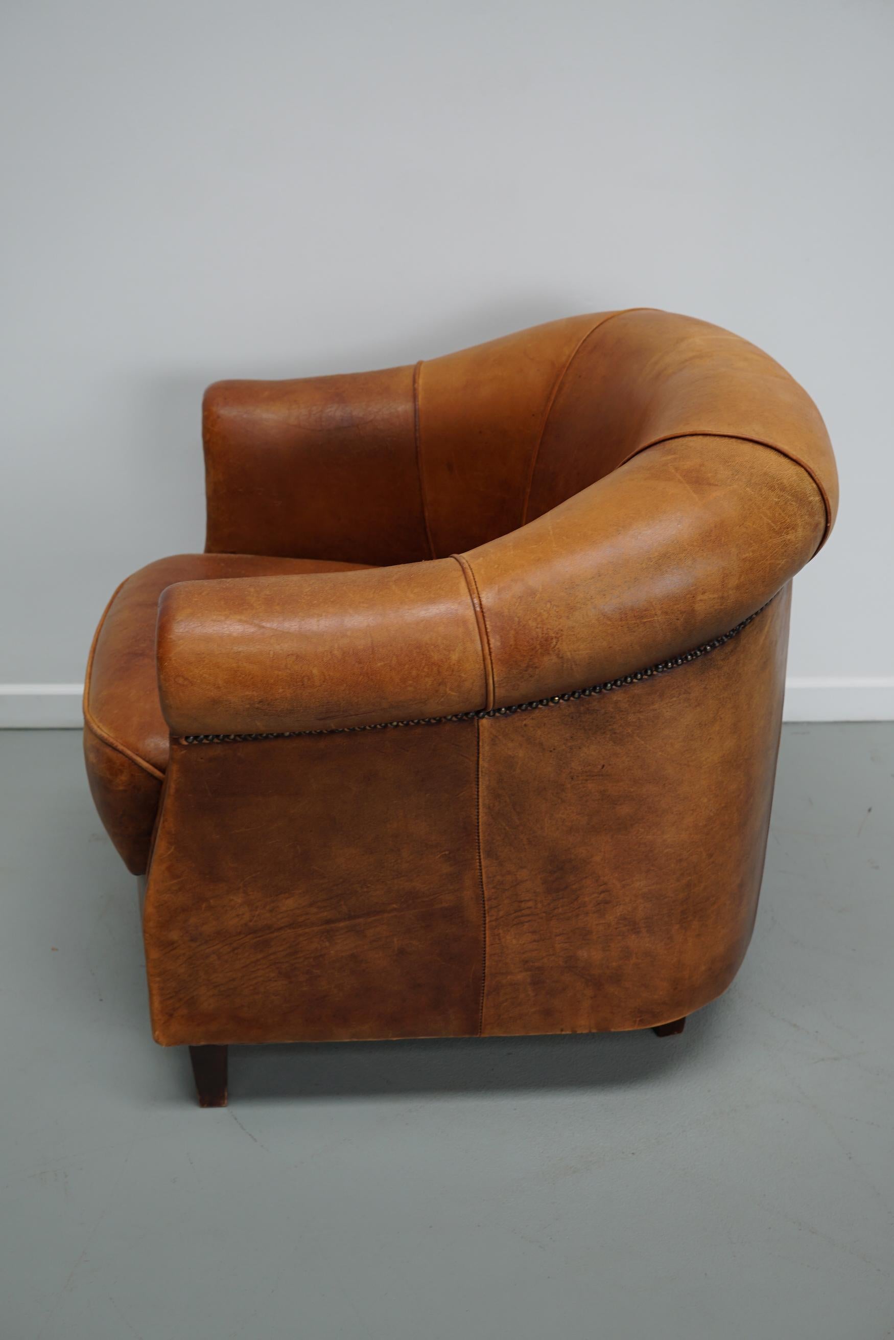Vintage Dutch Cognac Colored Leather Club Chair For Sale 4