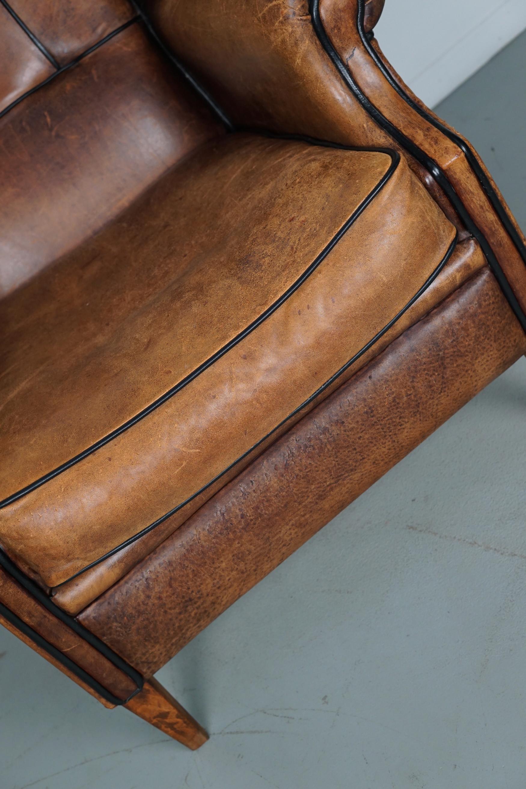 Vintage Dutch Cognac Colored Leather Club Chair For Sale 4