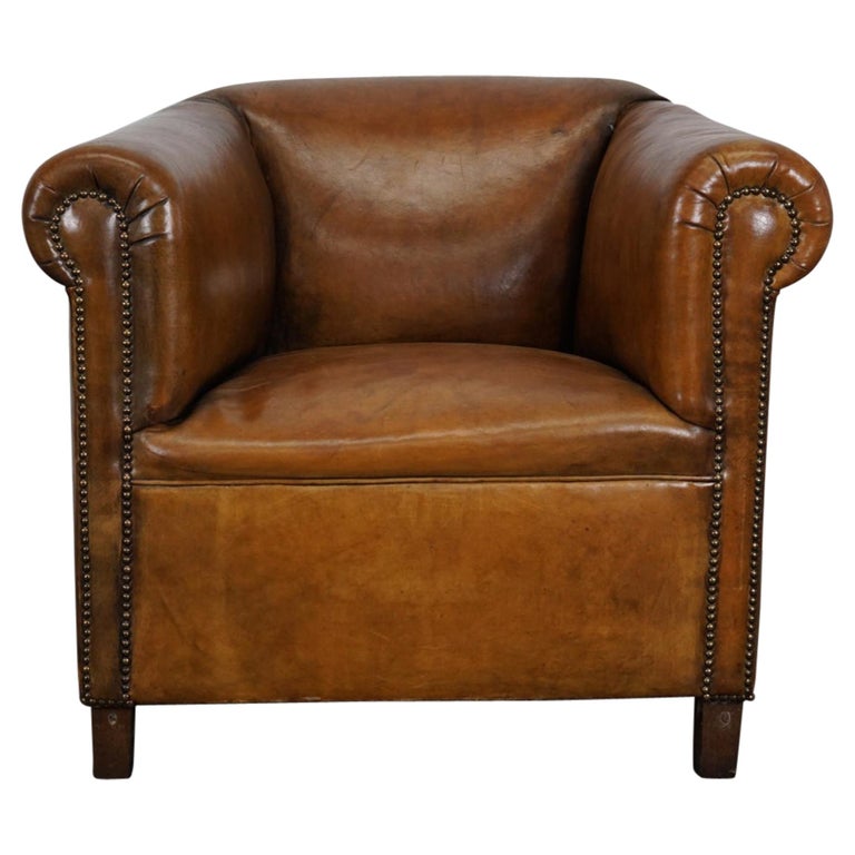 Vintage Dutch Cognac Colored Leather, Vintage Leather Club Chair