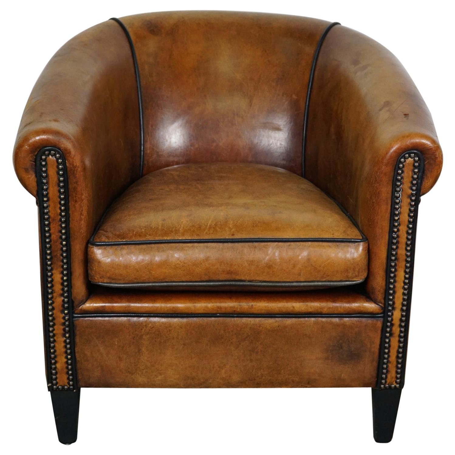 Vintage Dutch Cognac-Colored Leather Club Chair