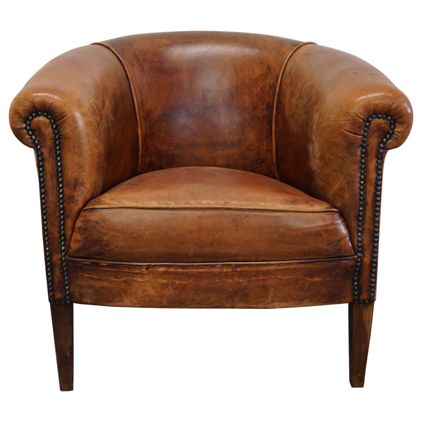 Vintage Dutch Cognac-Colored Leather Club Chair