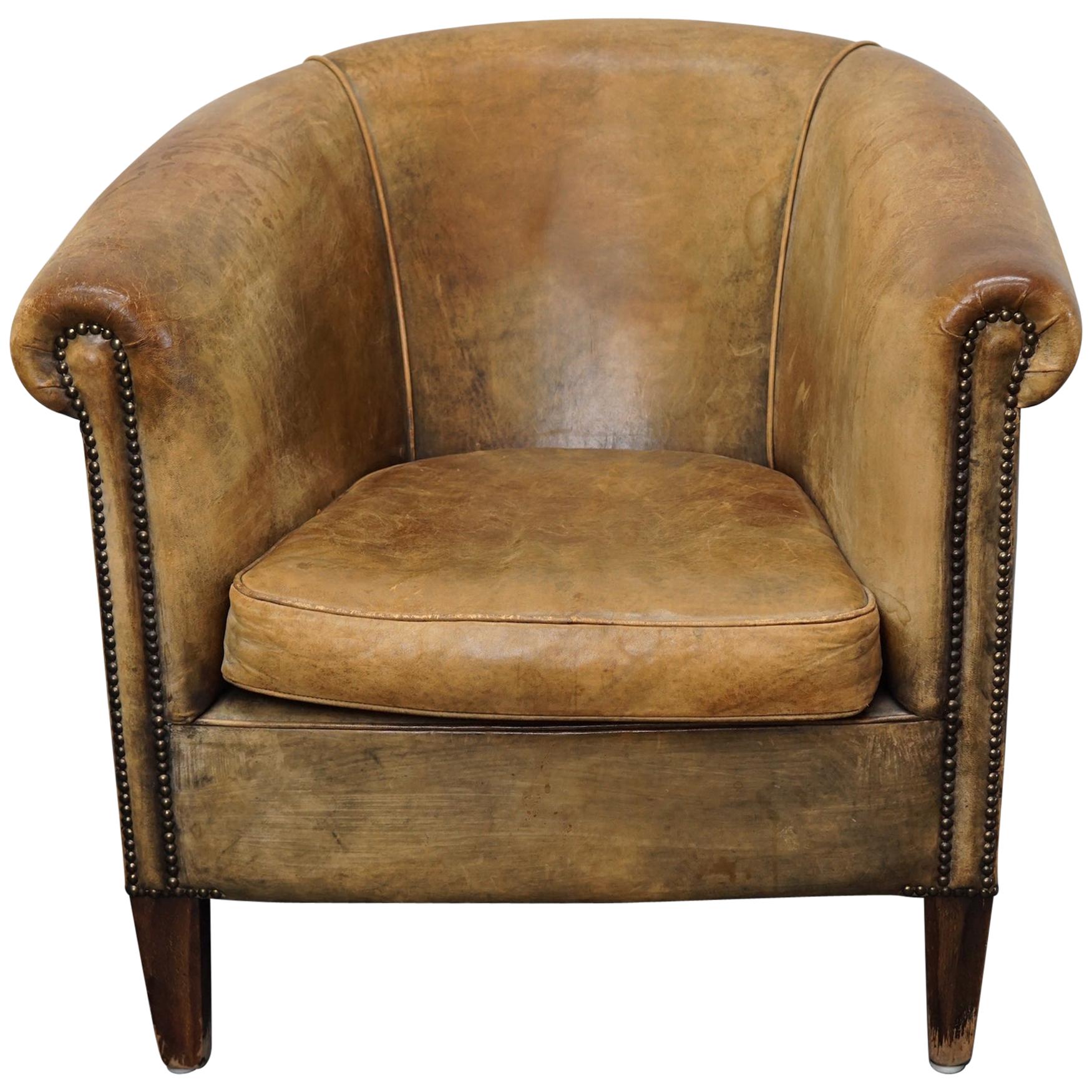 Vintage Dutch Cognac Colored Leather Club Chair For Sale