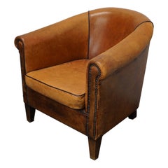 Sedia club olandese vintage in pelle color cognac