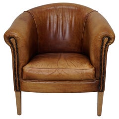 Fauteuil club néerlandais vintage en cuir de couleur cognac